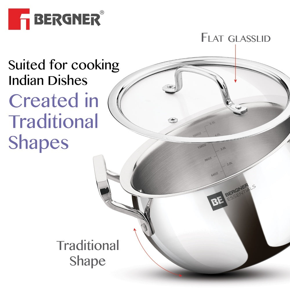 BE Essentials TriPly Stainless Steel Rice Handi 24cm (5.5L) - Induction Bottom