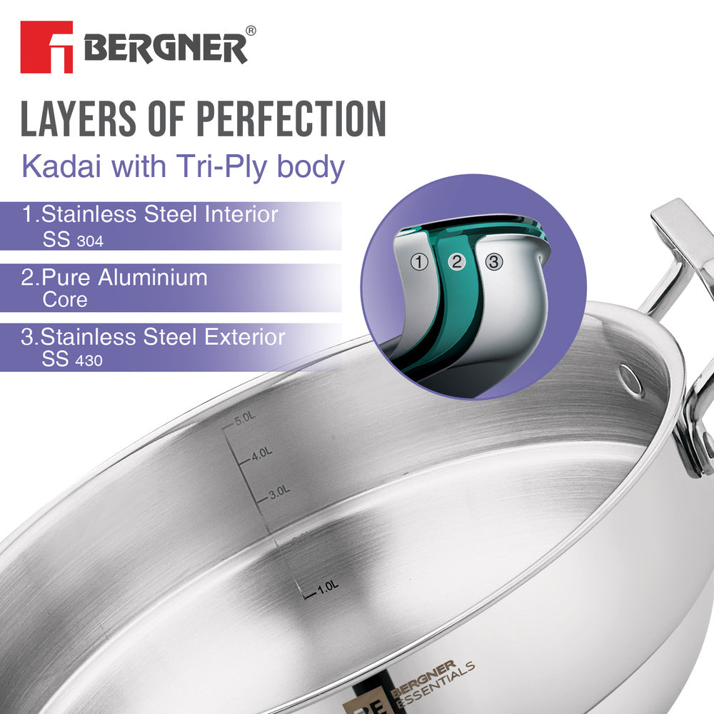 BE Essentials Tri-Ply Stainless Steel 27cm Multikadai
