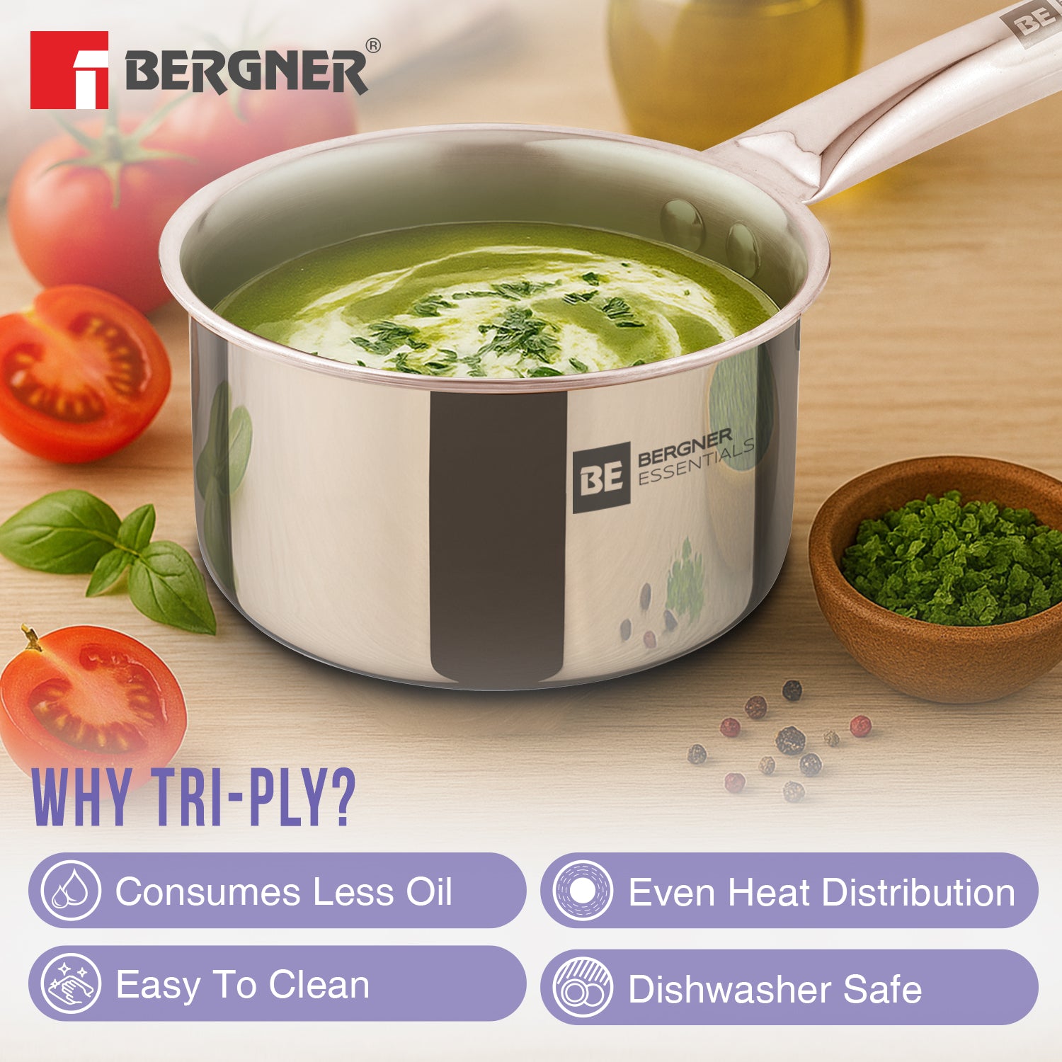 BE Essetials Era TriPly Stainless Steel 14cm (1L) Teapan - Induction Bottom