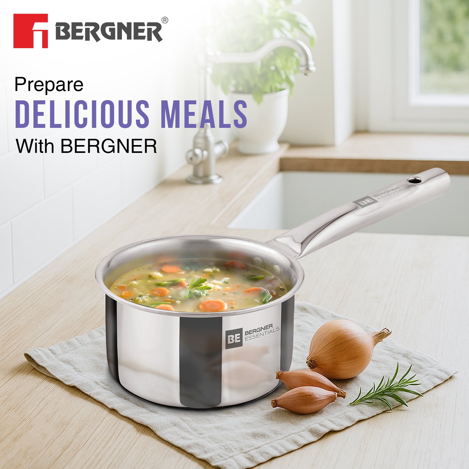 BE Essetials Era TriPly Stainless Steel 14cm (1L) Teapan - Induction Bottom