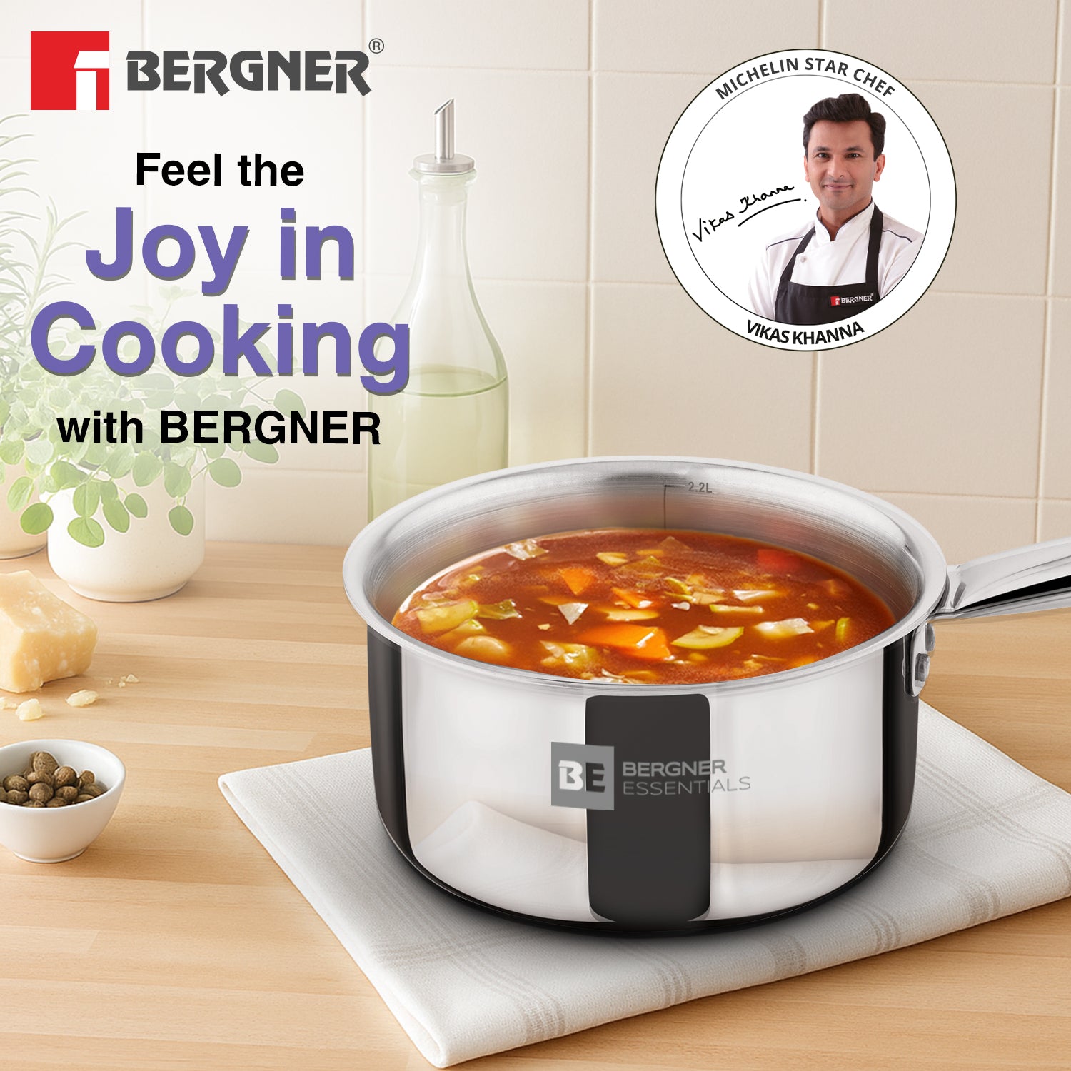 BE Essentials Era TriPly Stainless Steel 18cm (2.2 L) Teapan - Induction Bottom