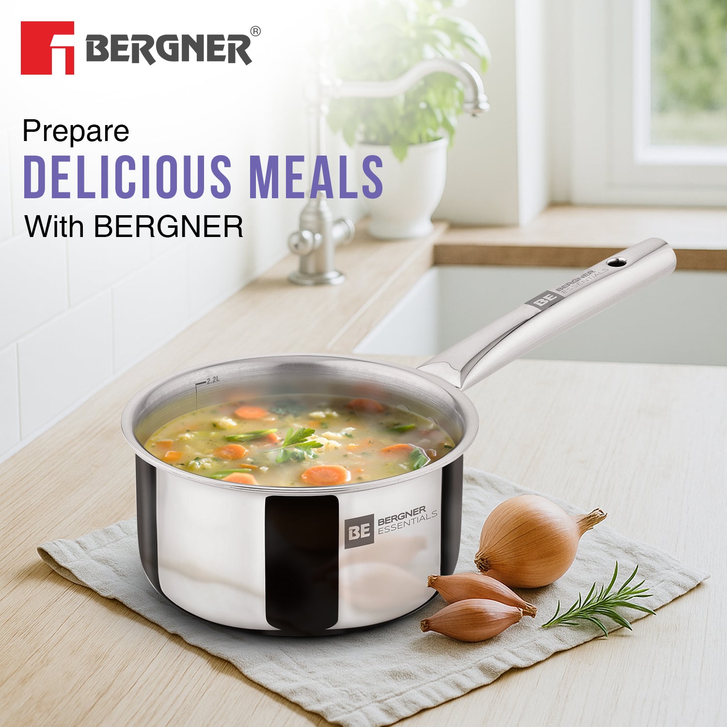 BE Essentials Era TriPly Stainless Steel 18cm (2.2 L) Teapan - Induction Bottom