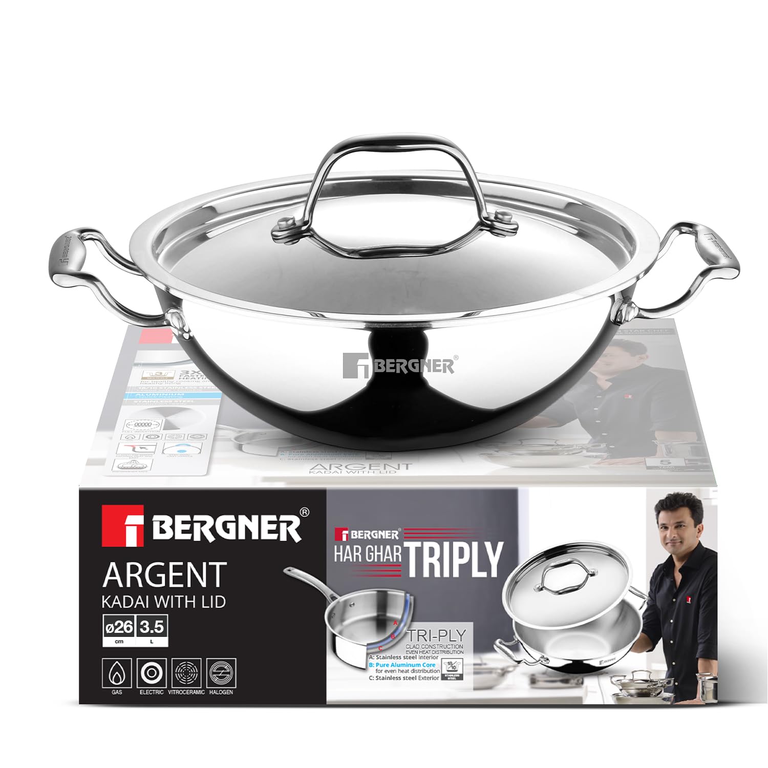 Argent Tri-Ply Stainless Steel Kadai