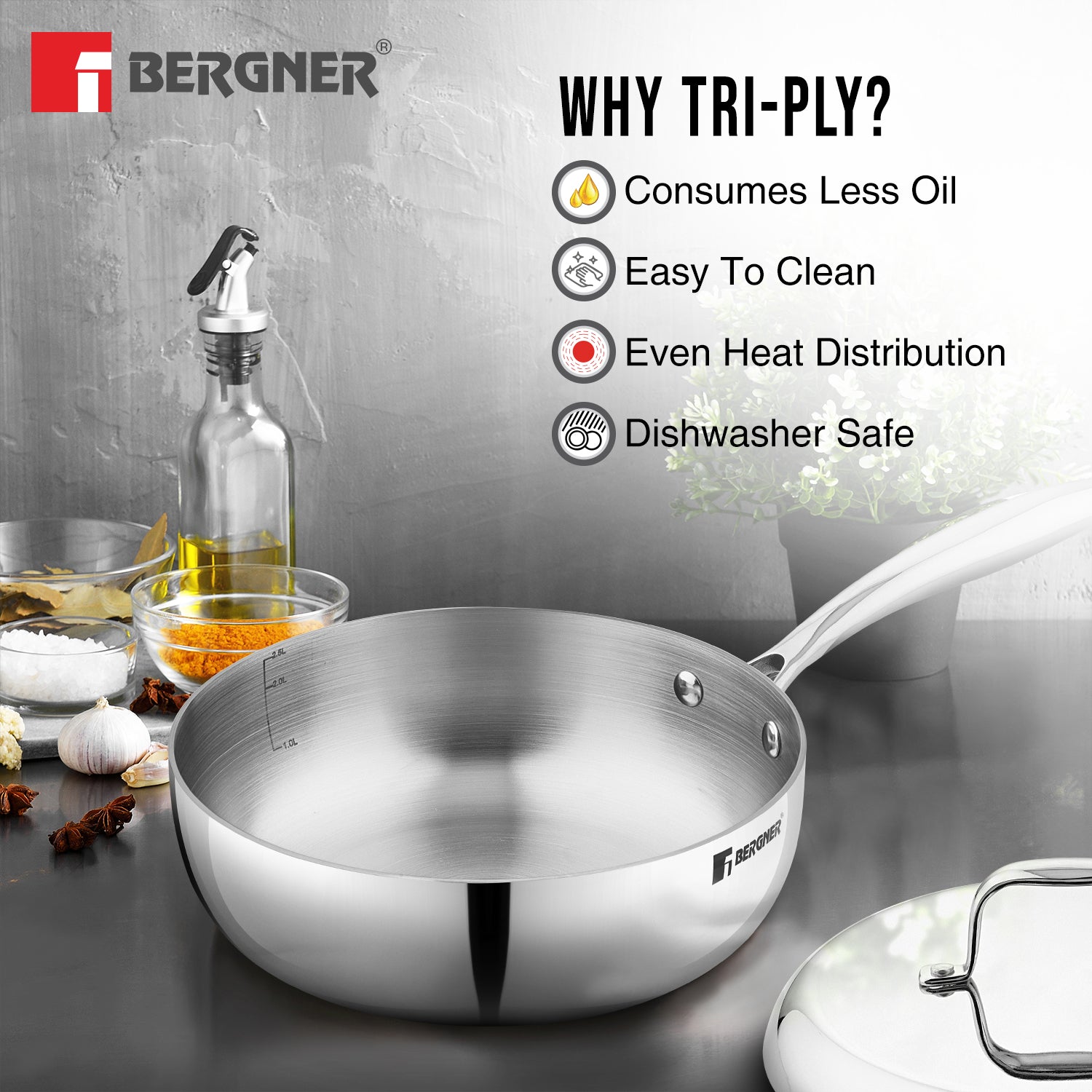 Argent Saira Tri-Ply Stainless Steel Multi Purpose Frypan