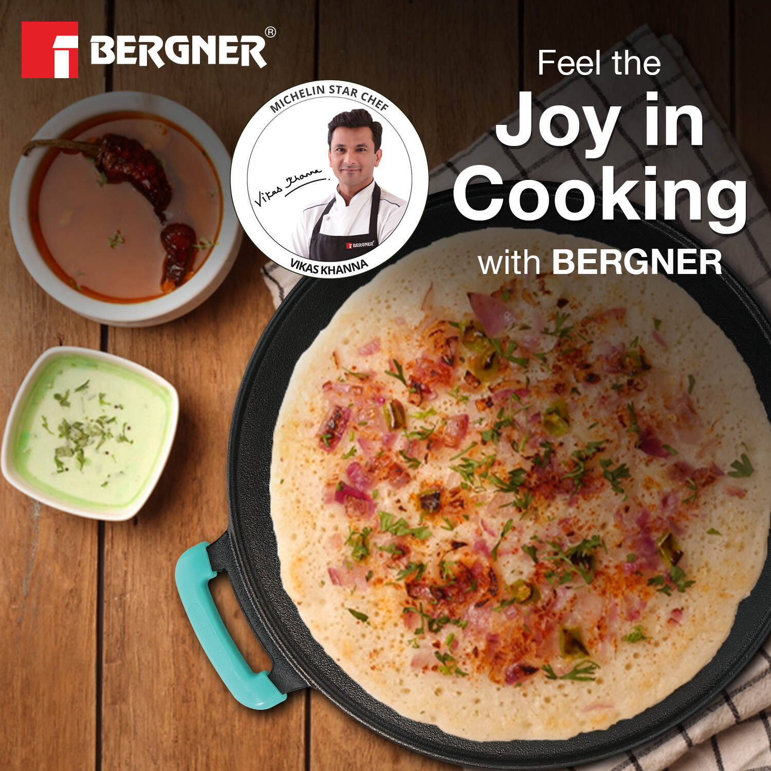 Eco Cast Iron 30cm Flat Multi Tawa with One Sided Handle - Induction Bottom