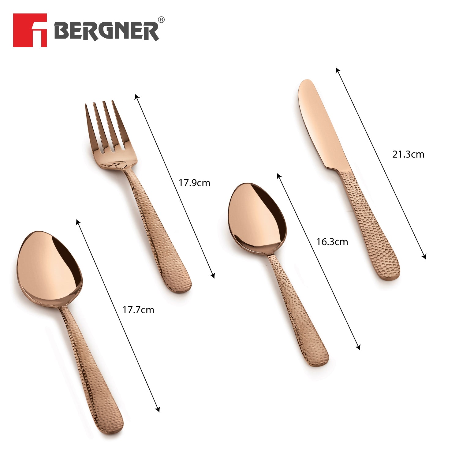 Venezia 24cm Hammered Rosegold Cutlery Set