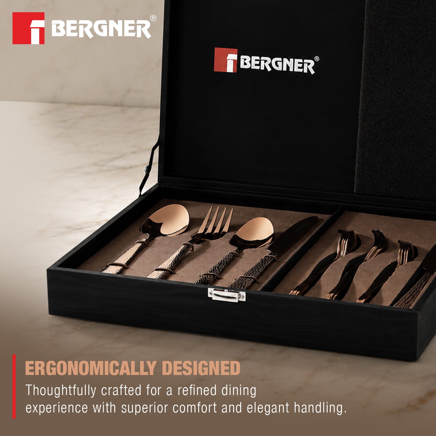 Venezia 24cm Hammered Rosegold Cutlery Set