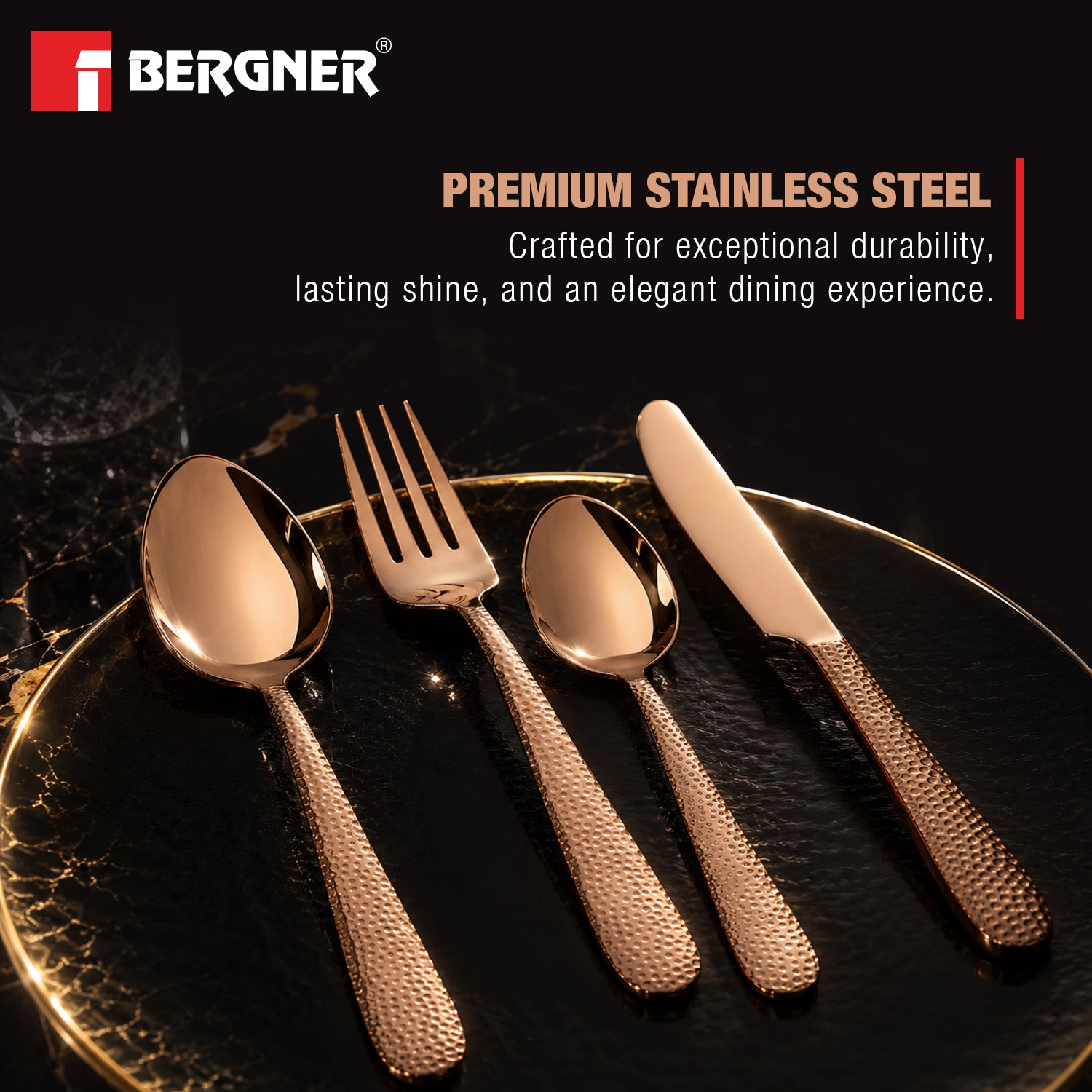 Venezia 24cm Hammered Rosegold Cutlery Set