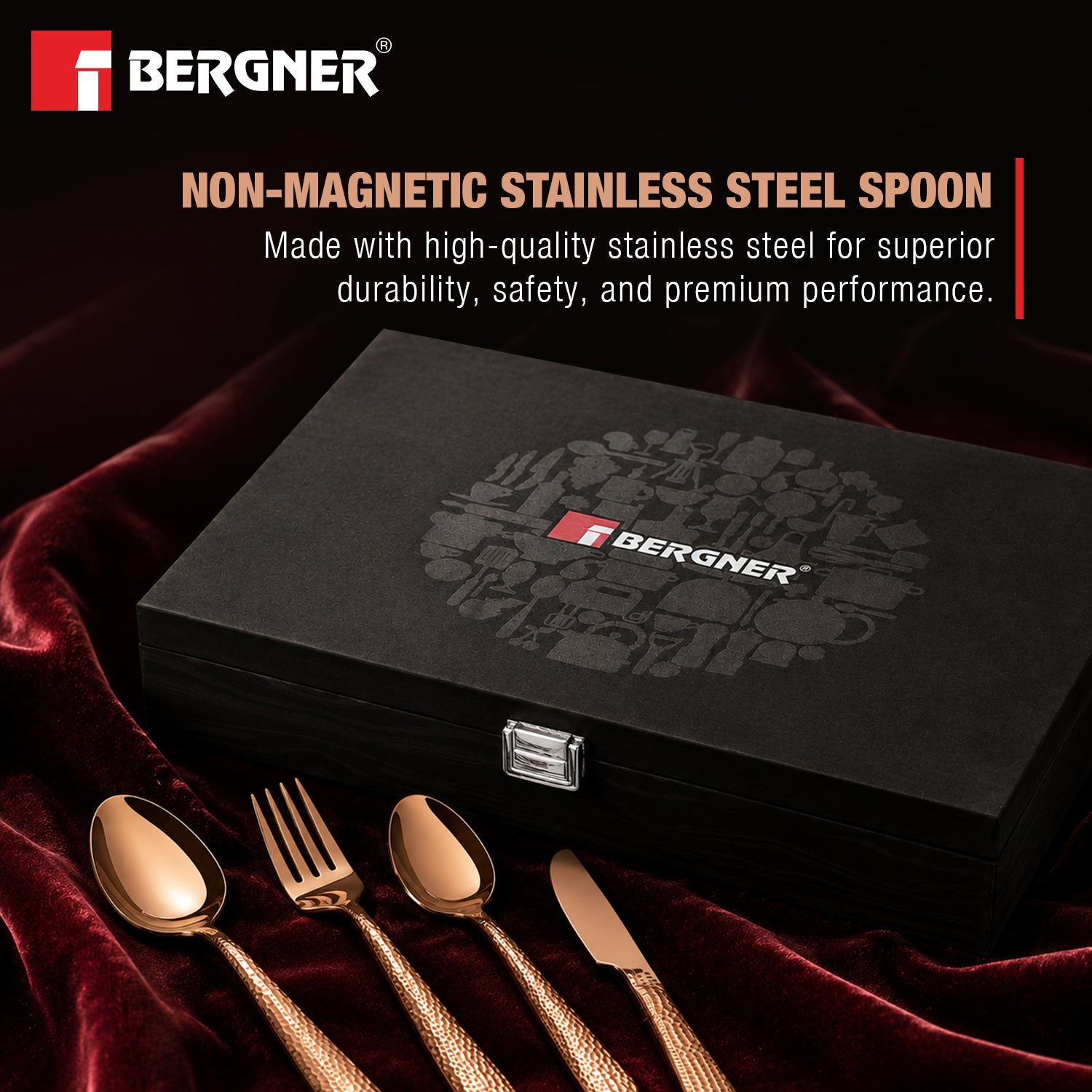 Venezia 24cm Hammered Rosegold Cutlery Set