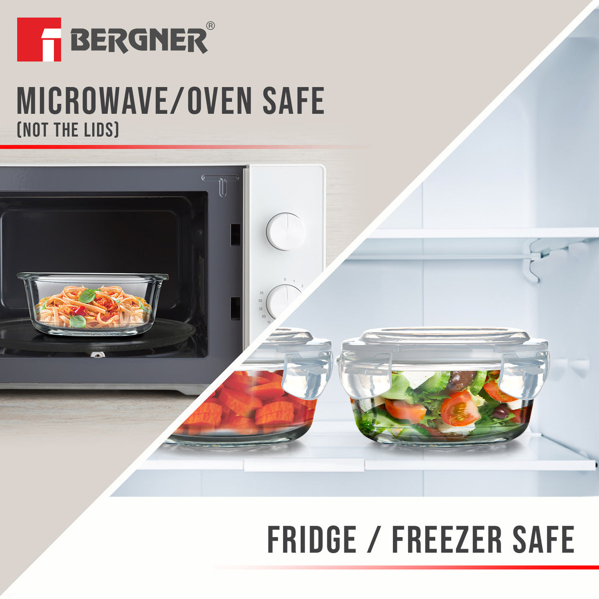 Fresh Lunch Lunch Box Set - Microwave Safe and Leak Proof (400ml each)- Transparent / Grey