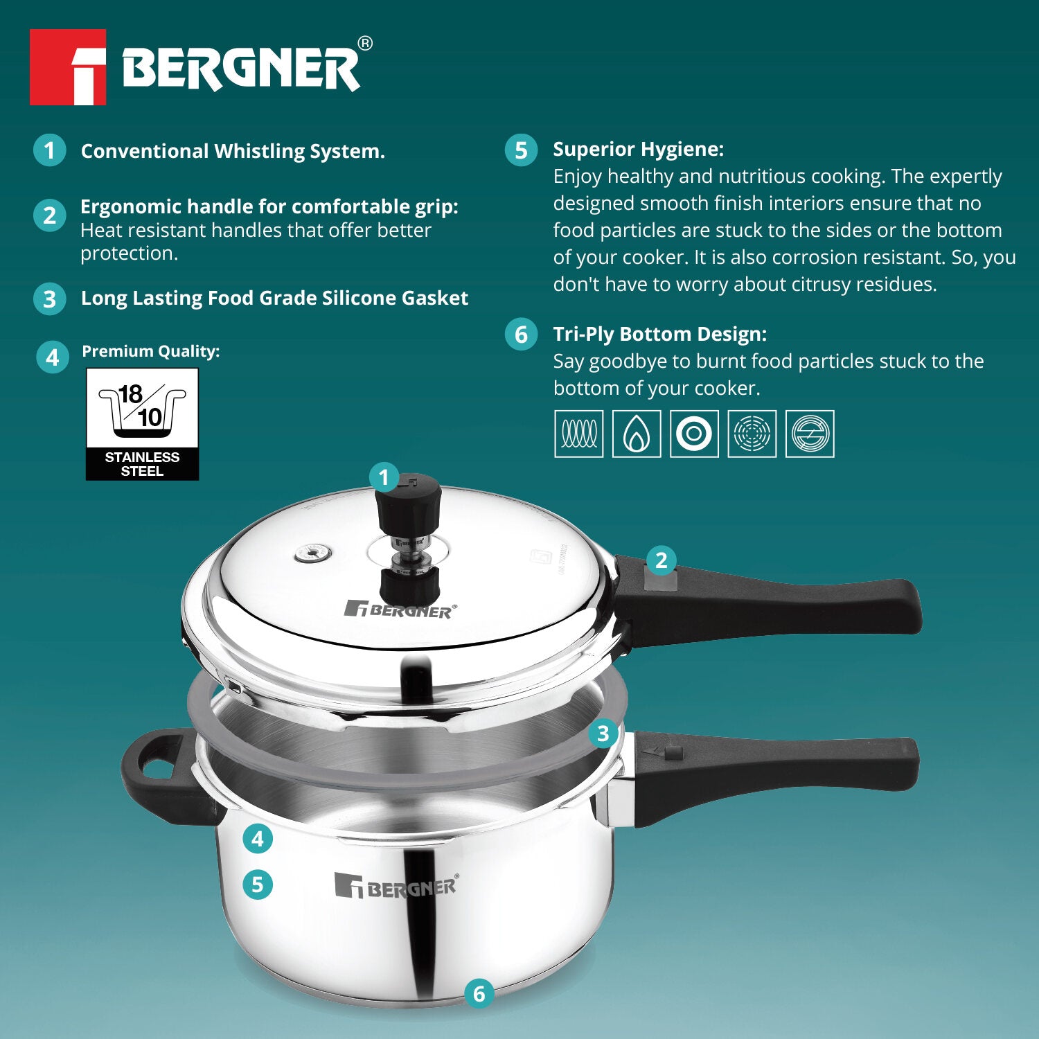 Sorrento Stainless Steel Outer Lid Pressure Cooker Combo - Induction Bottom