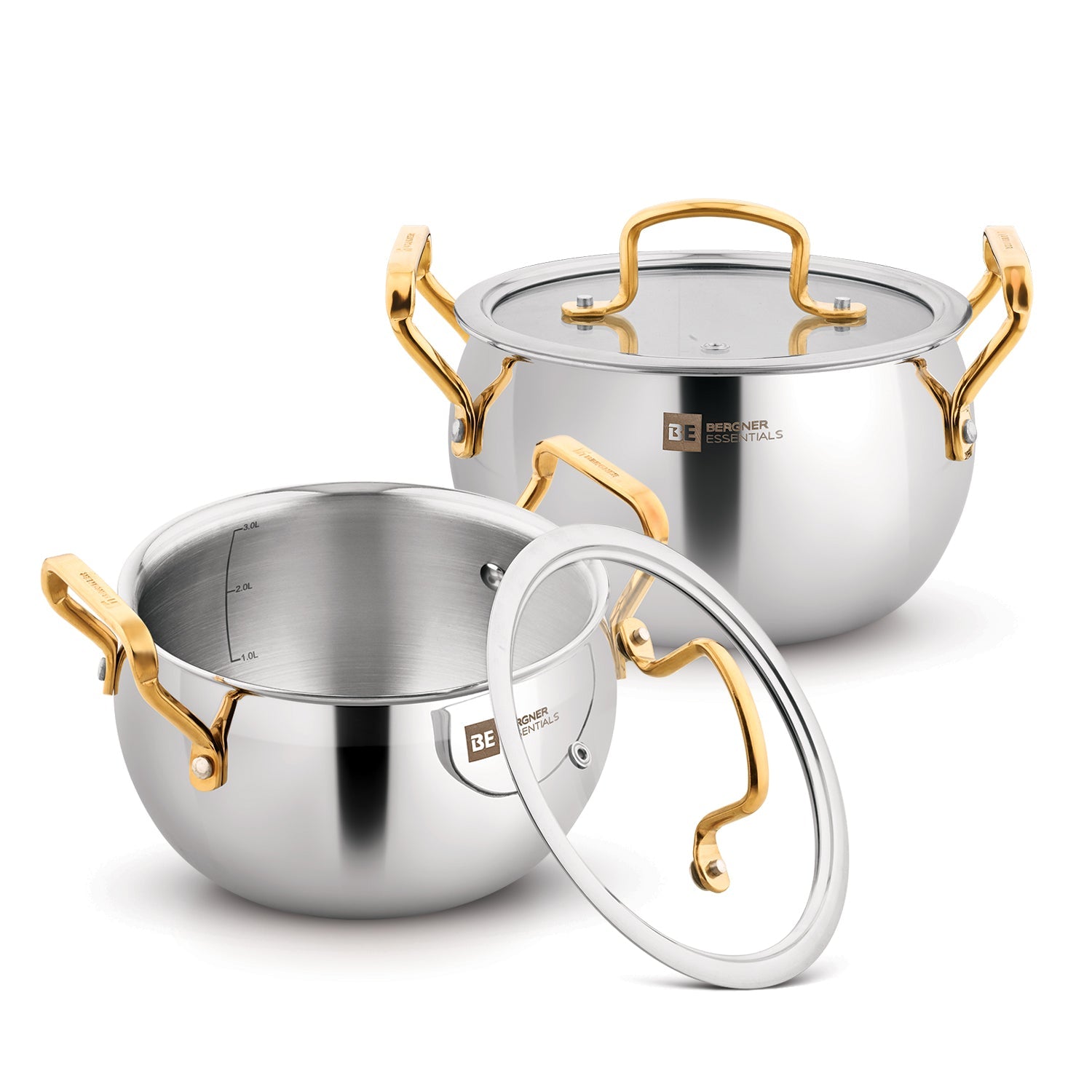BE Essentials Rishi Gold Tri-Ply Stainless Steel 4 Pcs Rice Handi Set