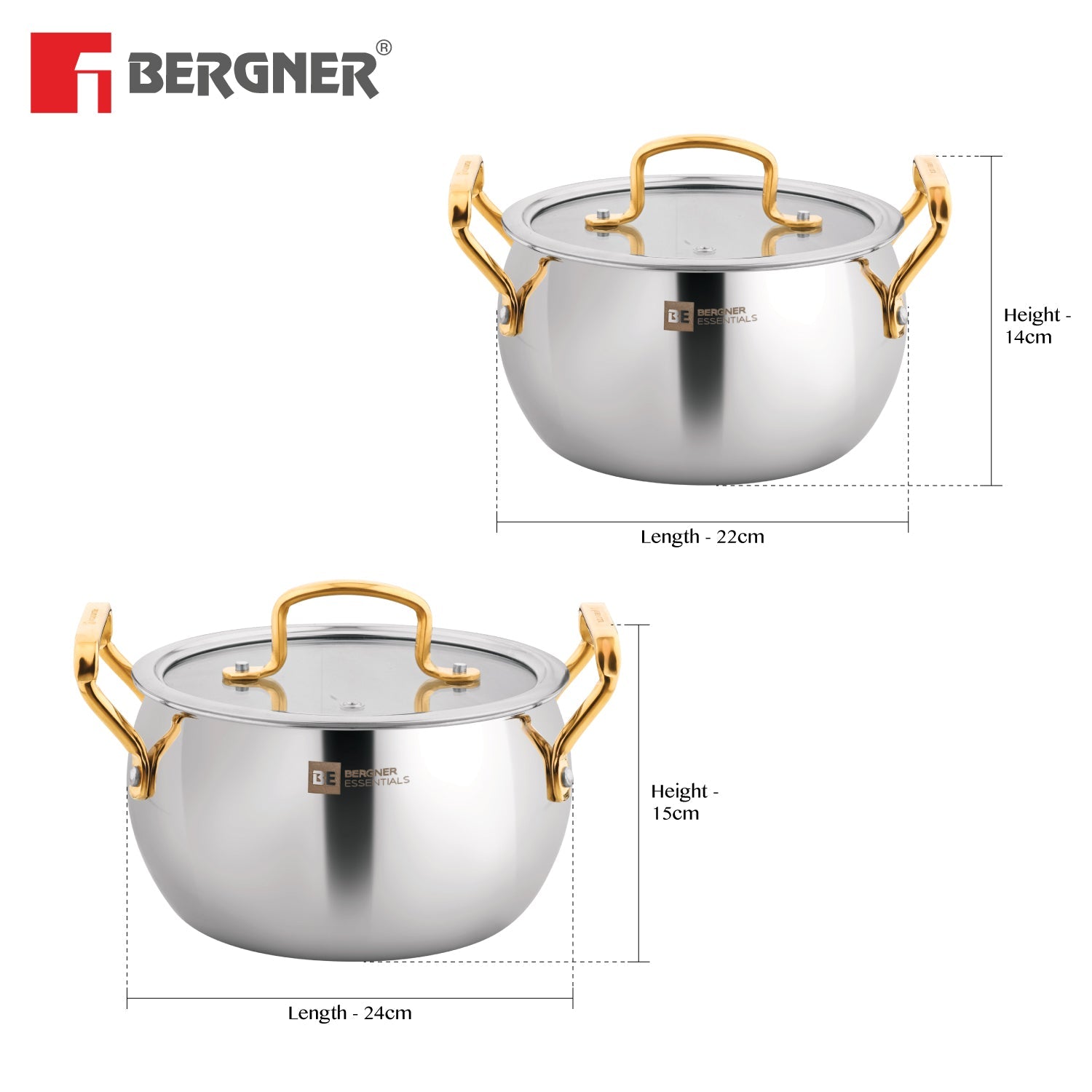 BE Essentials Rishi Gold Tri-Ply Stainless Steel 4 Pcs Rice Handi Set