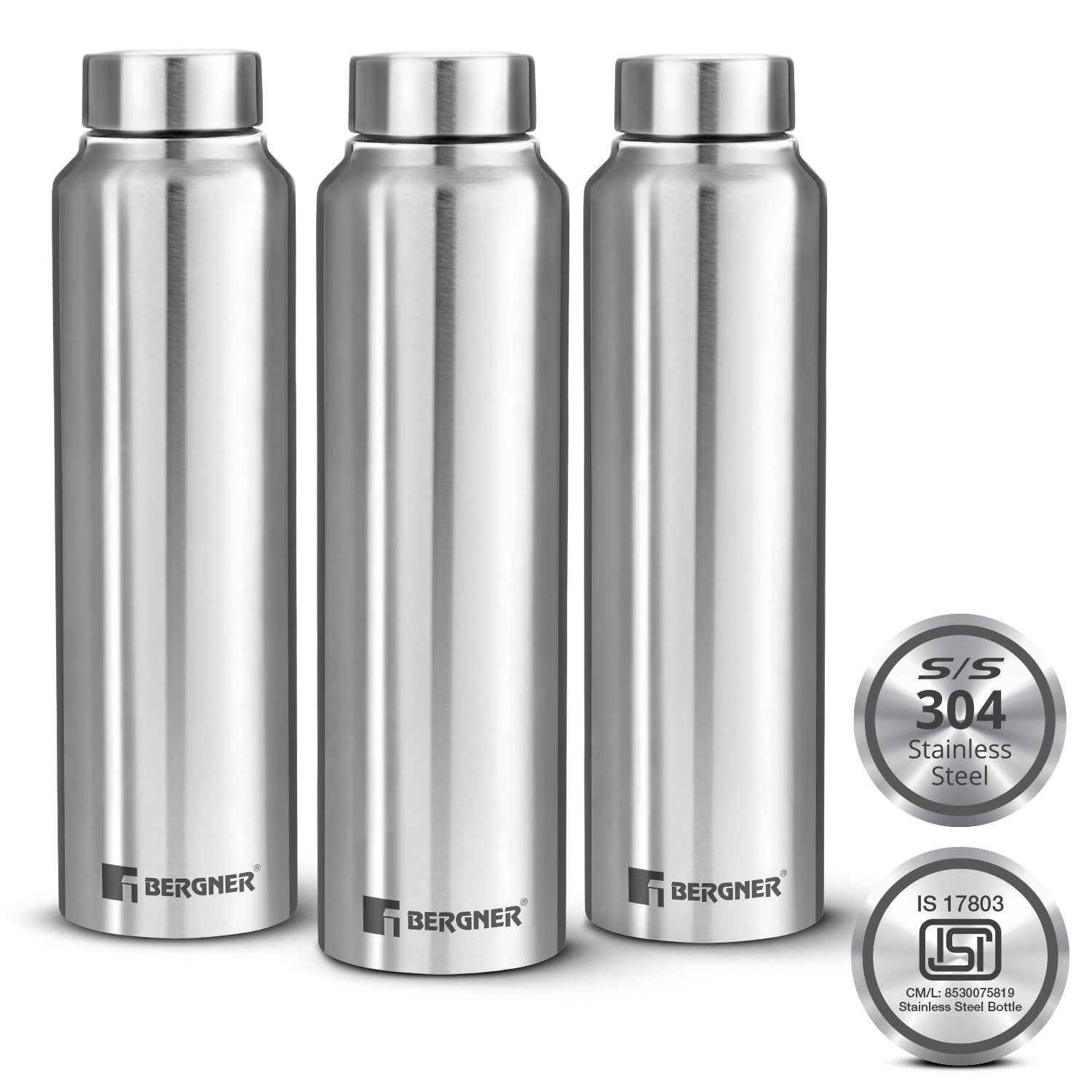 Walking Stainless Steel 3 Pcs (1000ml each) Water Bottles - Silver