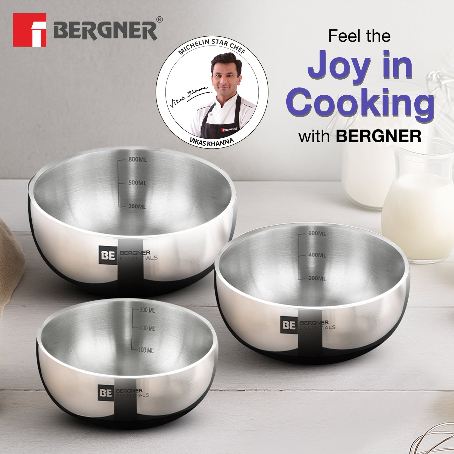 BE Essentials TriPly Stainless Steel 3 Pcs Mini Tasra Set