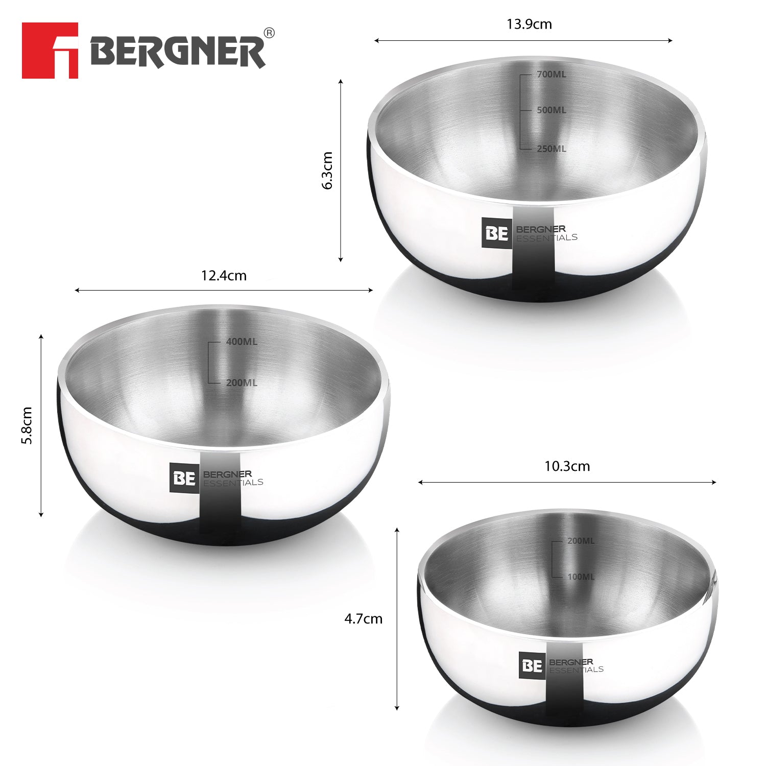 BE Essentials TriPly Stainless Steel 3 Pcs Mini Tasra Set