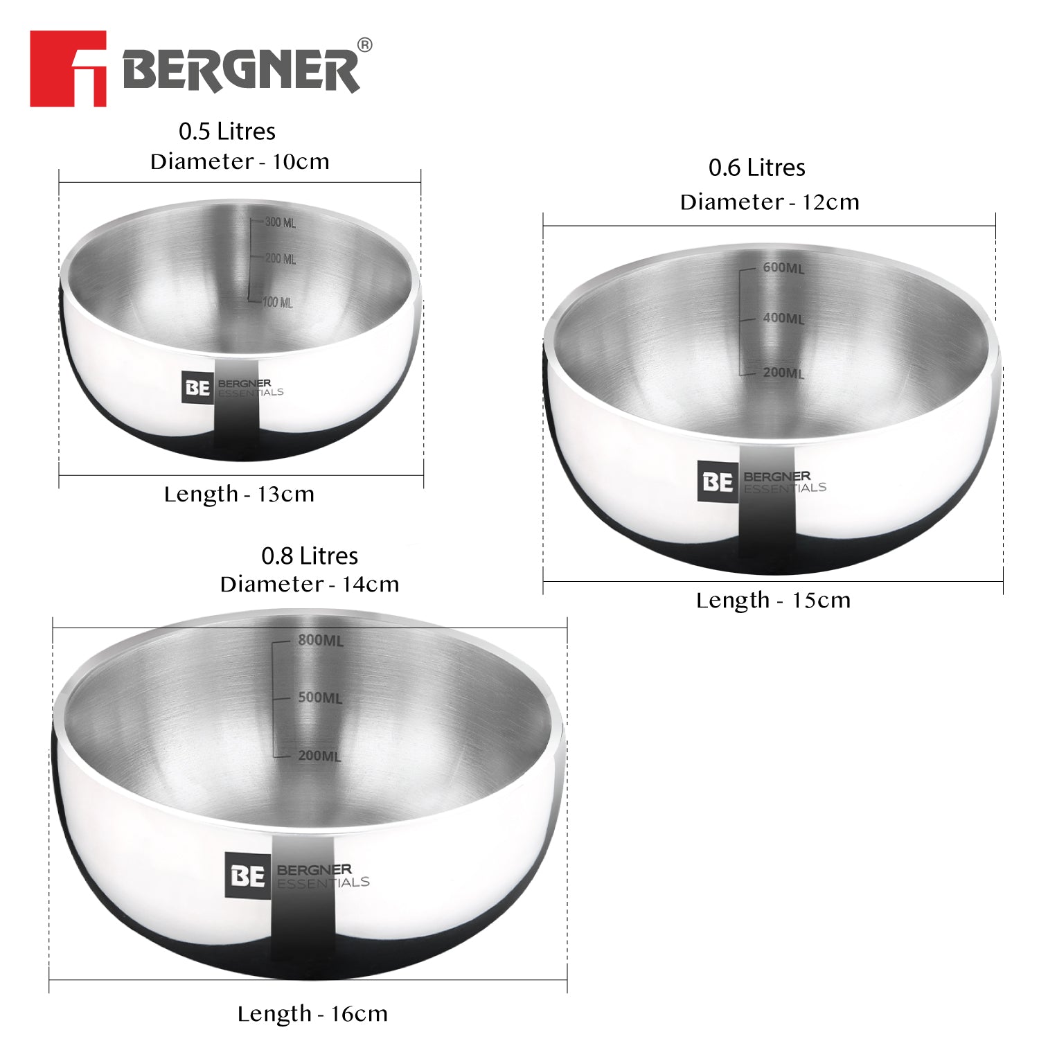 BE Essentials TriPly Stainless Steel 3 Pcs Mini Tasra Set