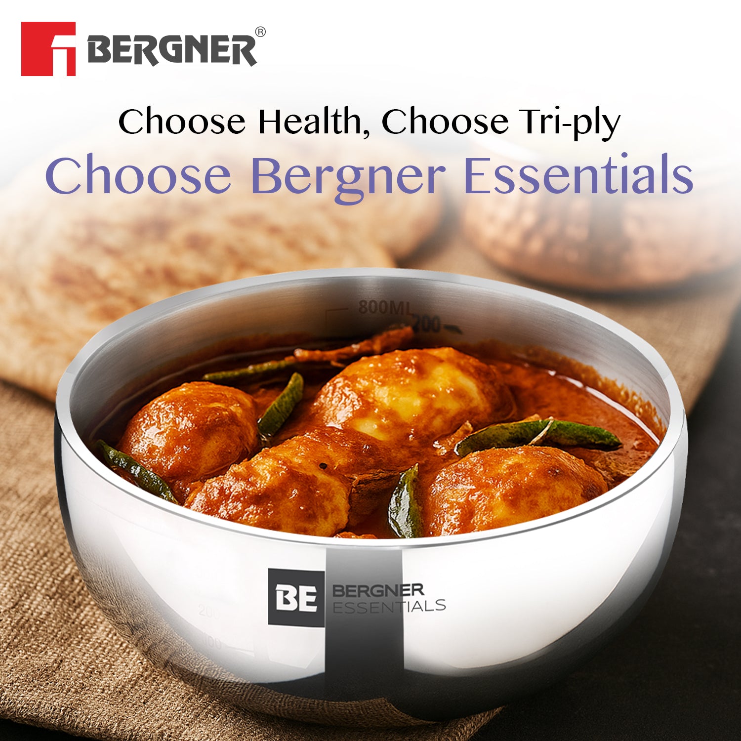 BE Essentials TriPly Stainless Steel 3 Pcs Mini Tasra Set