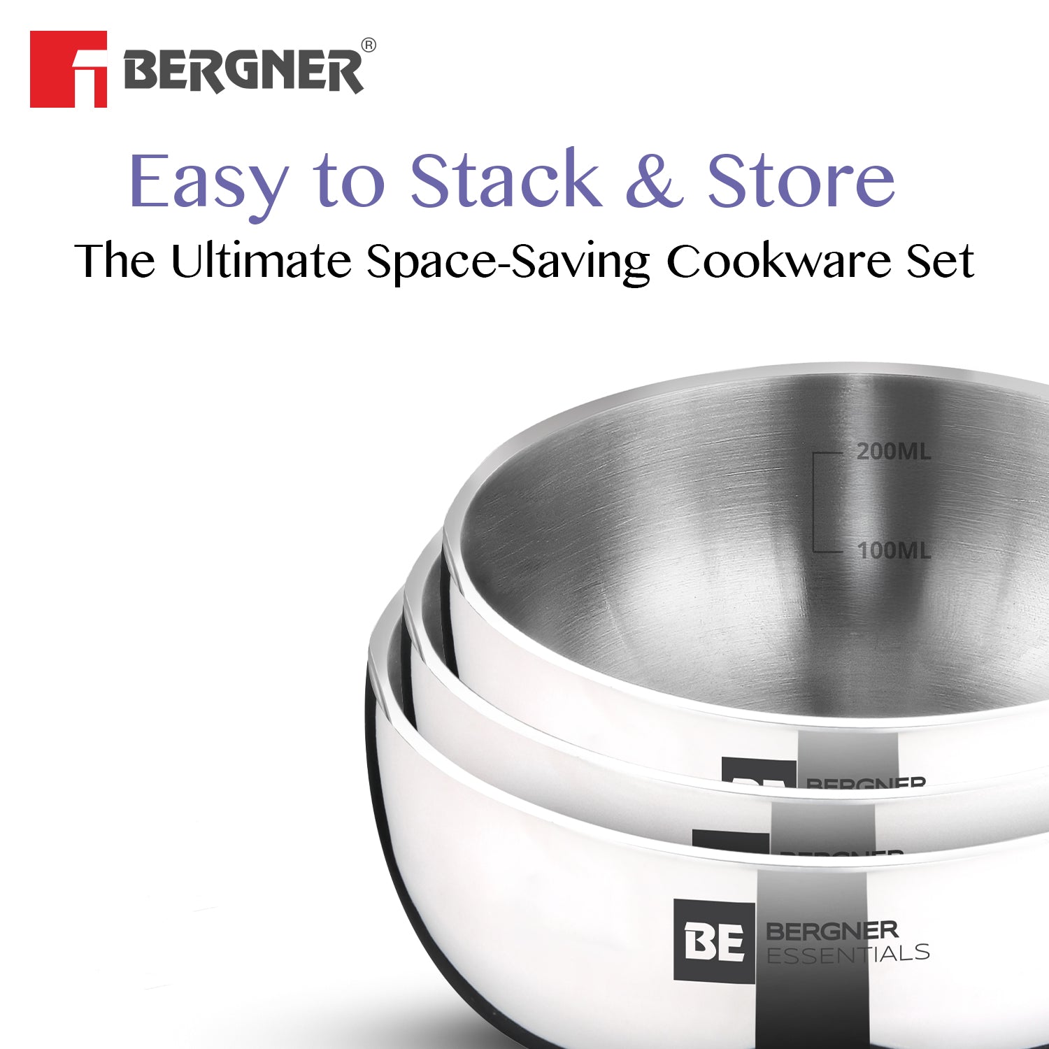 BE Essentials TriPly Stainless Steel 3 Pcs Mini Tasra Set