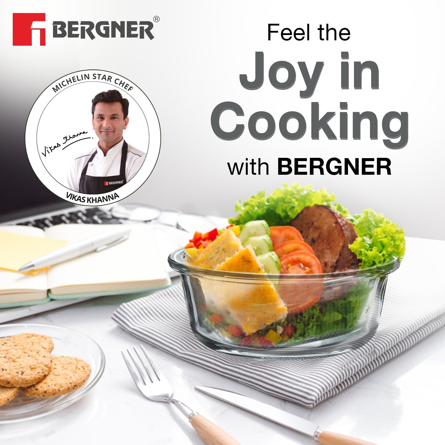 Borosilicate Glass Side Lock Storage Round Container - 400ml