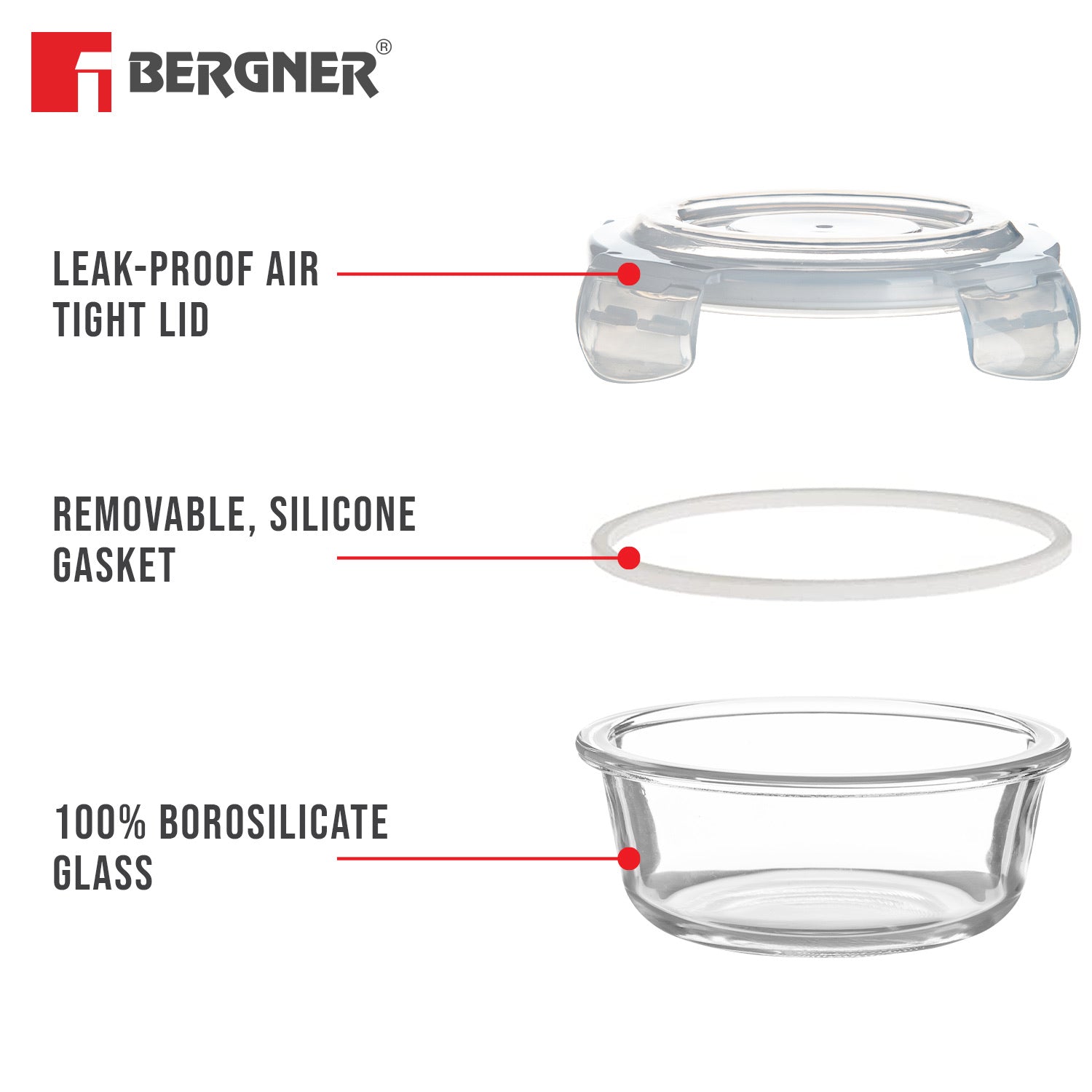Borosilicate Glass Side Lock Storage Round Container - 400ml