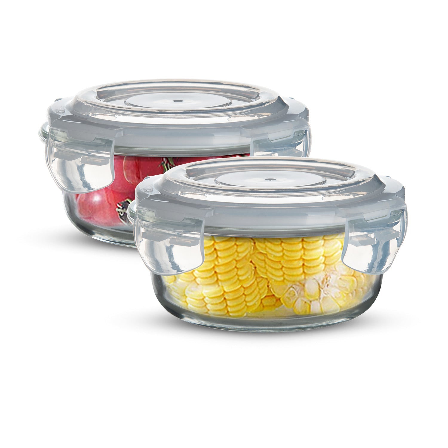 Borosilicate Glass Side Lock Storage Round Container - 400ml