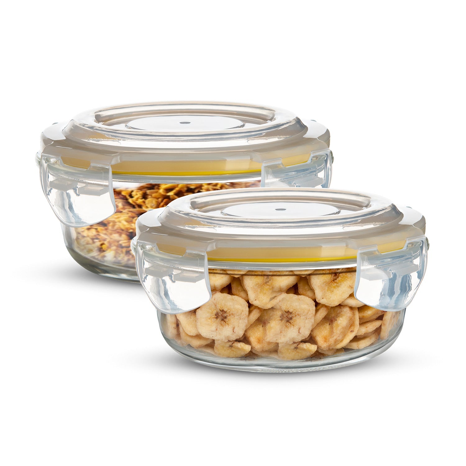 Borosilicate Glass Side Lock Storage Round Container - 400ml