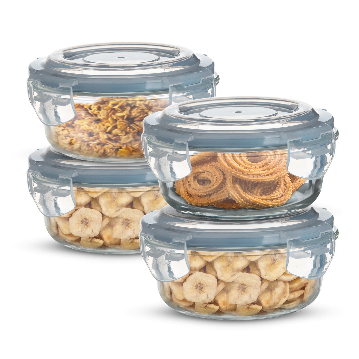 Borosilicate Glass Side Lock Storage Round Container - 400ml