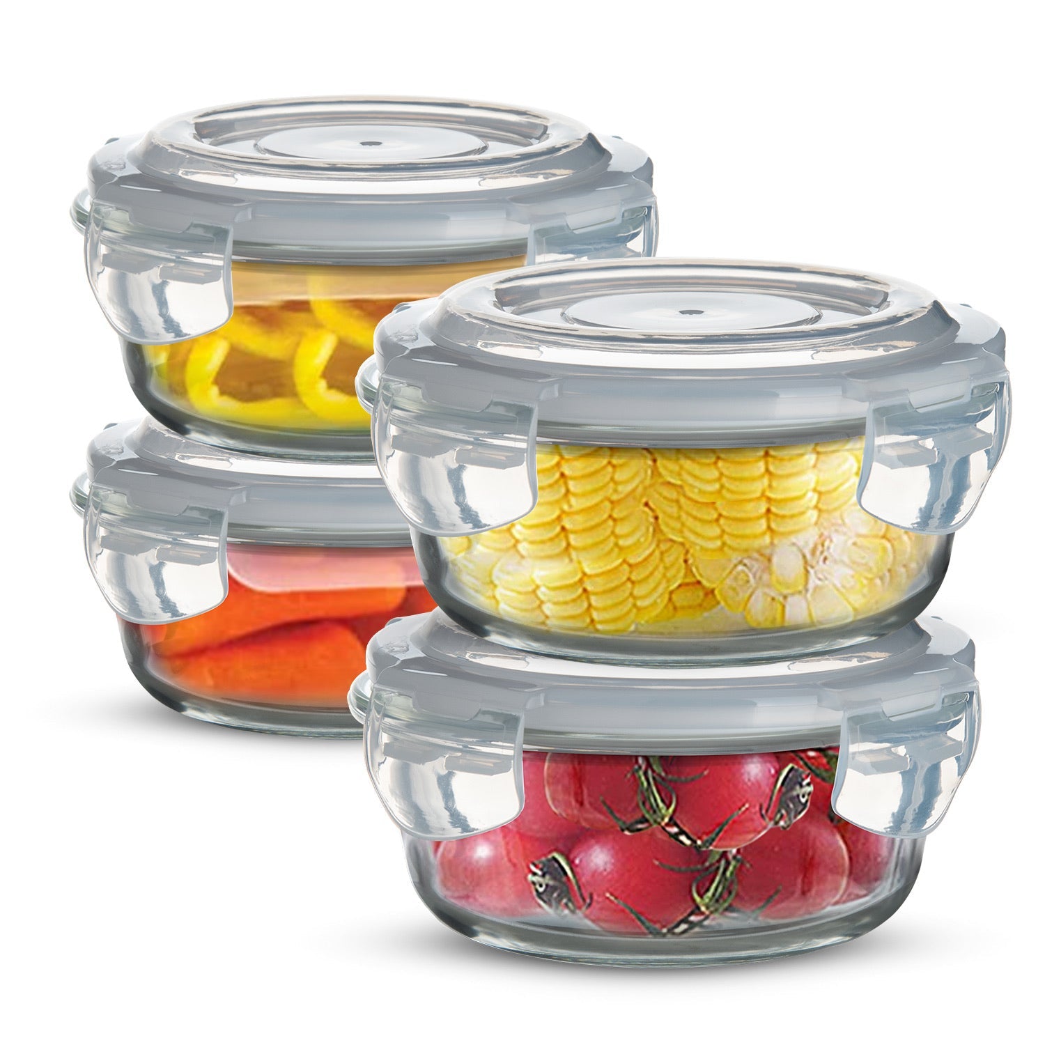 Borosilicate Glass Side Lock Storage Round Container - 400ml