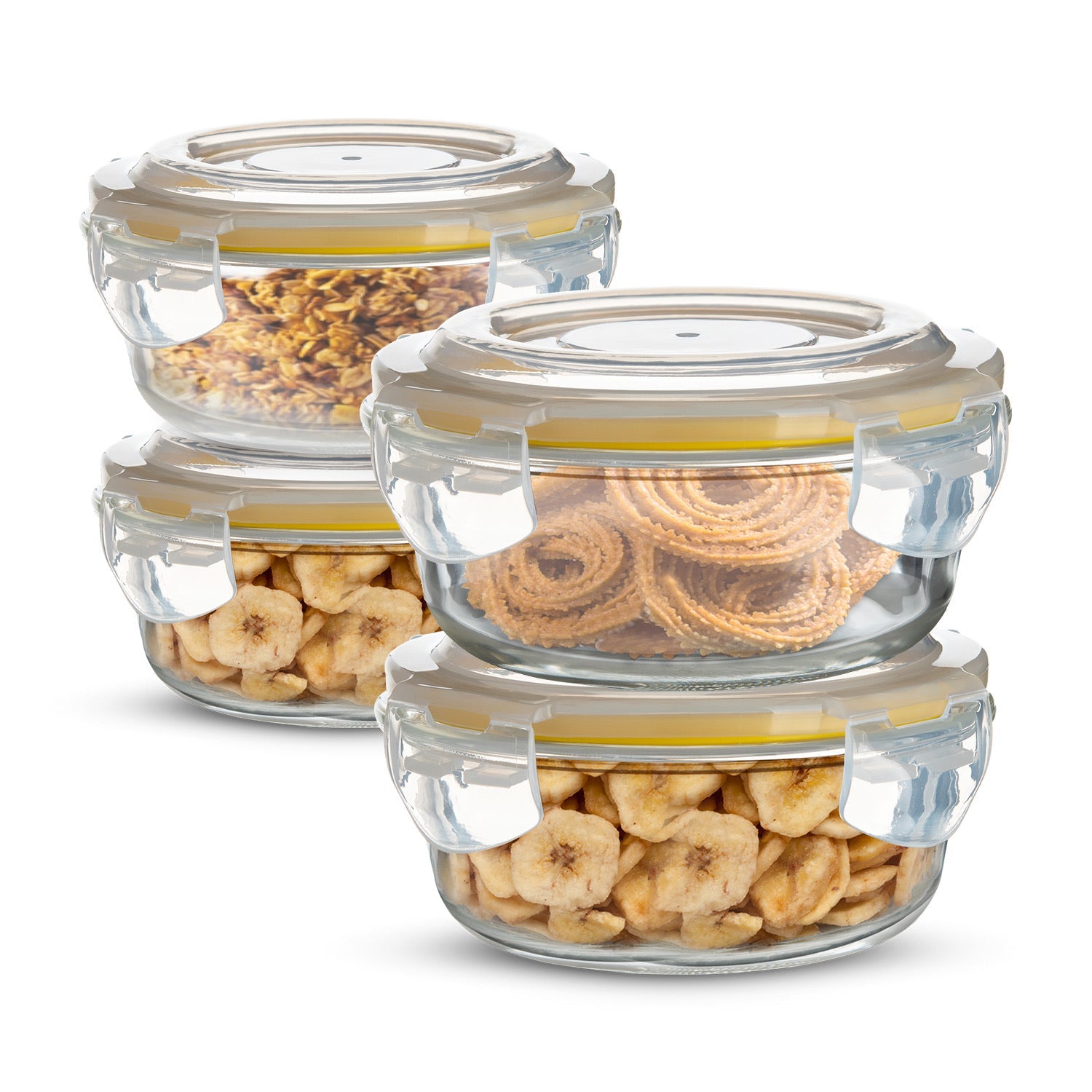 Borosilicate Glass Side Lock Storage Round Container - 400ml