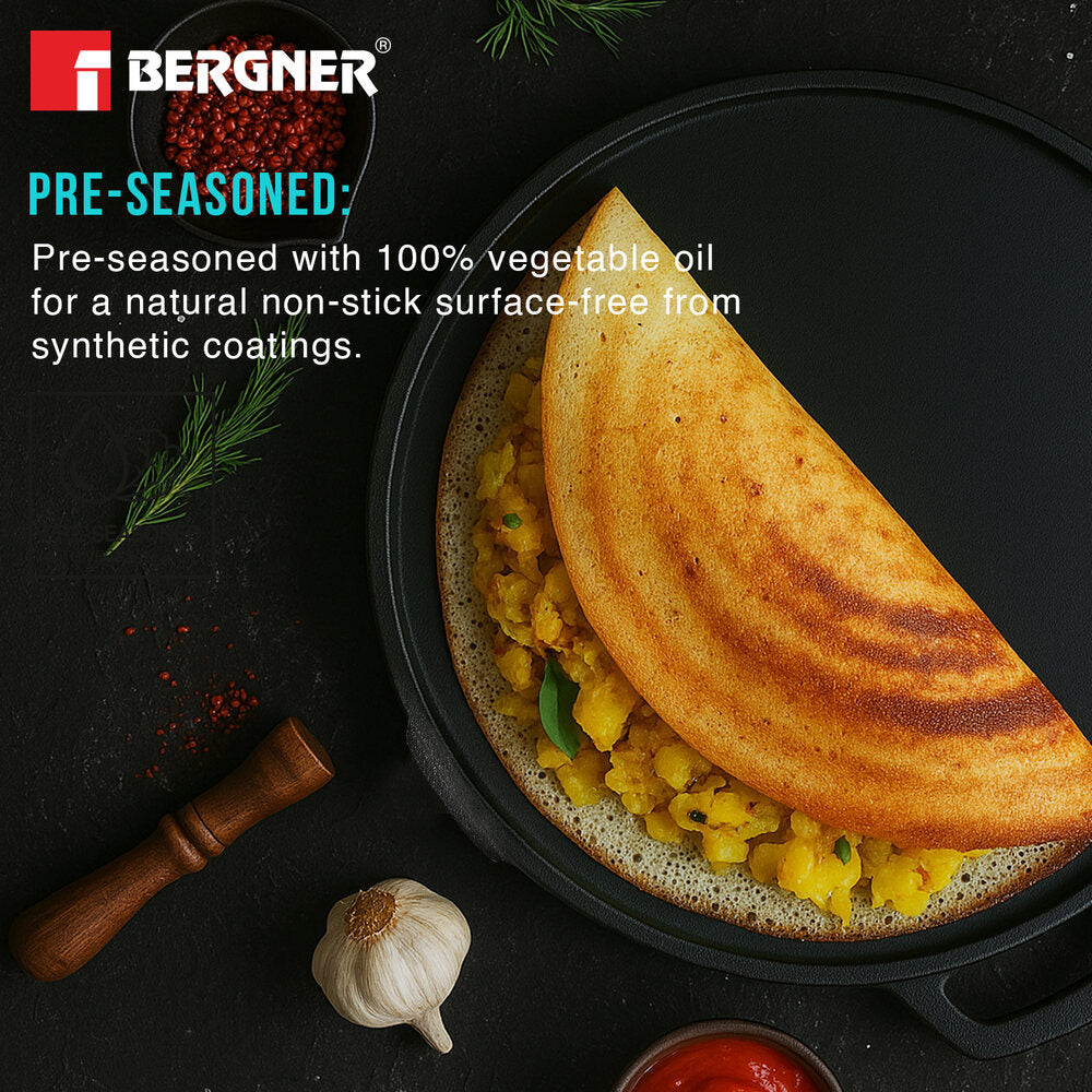 Eco Cast Iron 26cm Double Side Grill Pan, Comes with Silicone Sleeves - Induction Compatible