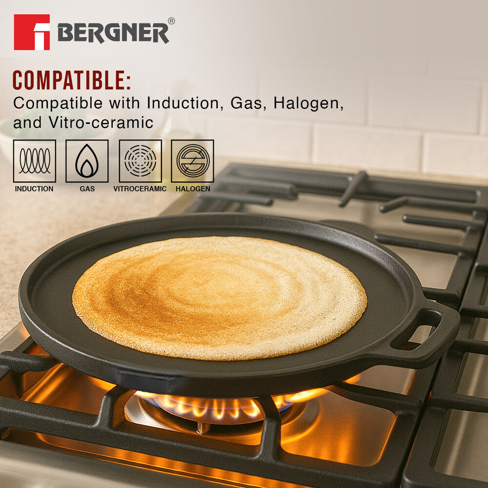 Eco Cast Iron 26cm Double Side Grill Pan, Comes with Silicone Sleeves - Induction Compatible