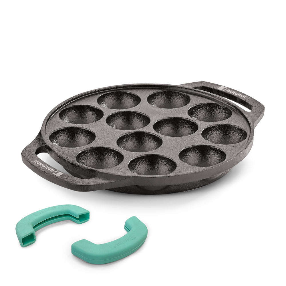 Eco Cast Iron Appam Patra with 12 Pits, Comes with Silicone Sleeves - Induction Compatible
