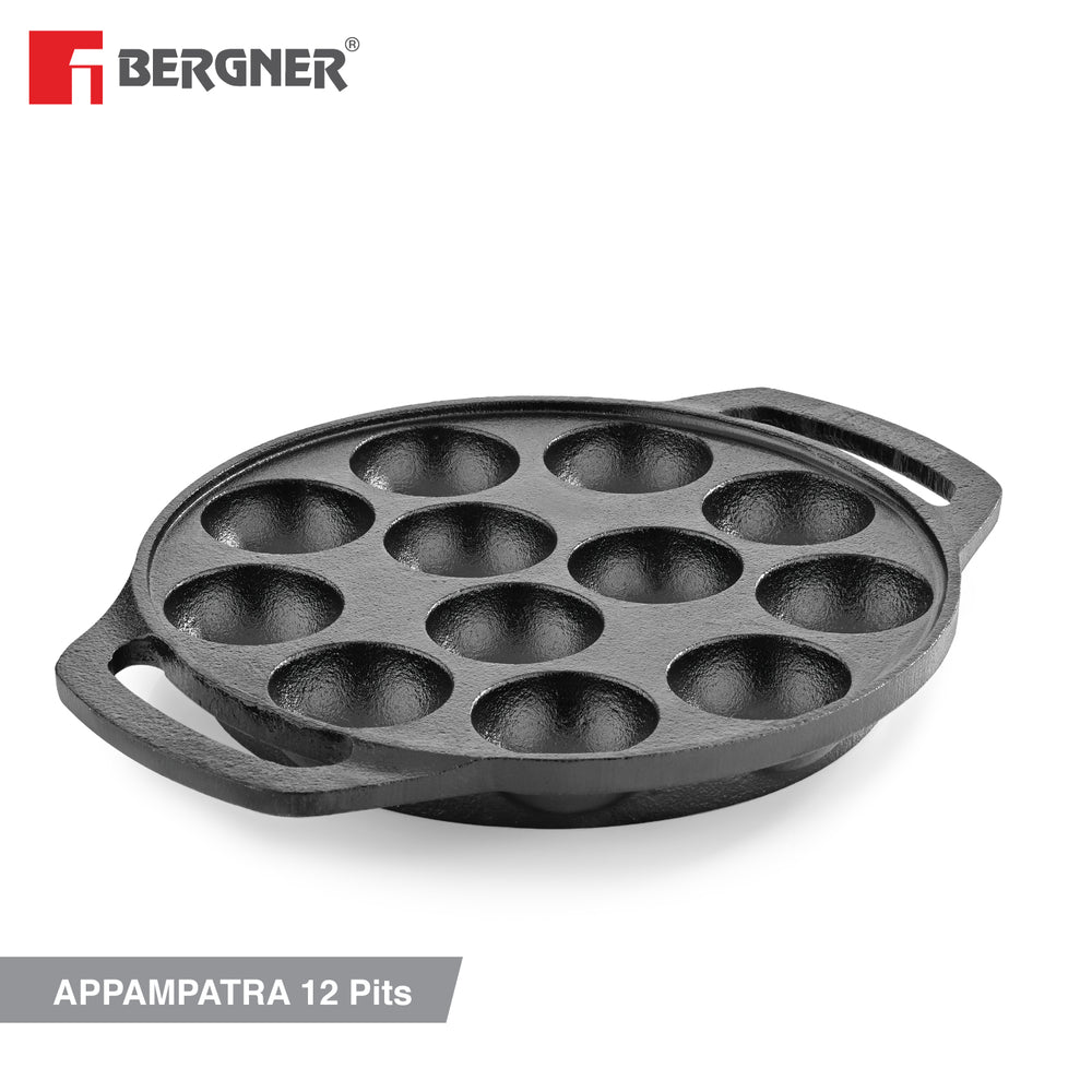 Eco Cast Iron Appam Patra with 12 Pits, Comes with Silicone Sleeves - Induction Compatible