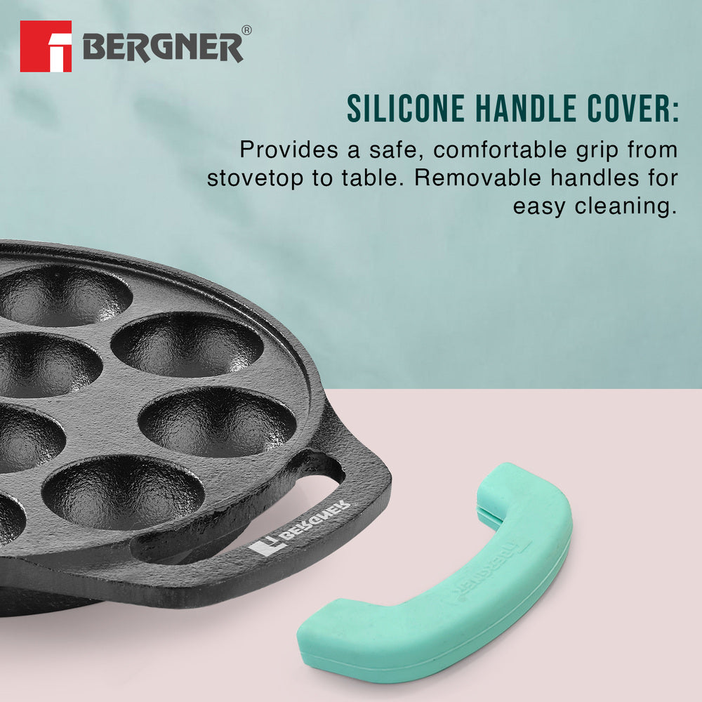 Eco Cast Iron Appam Patra with 12 Pits, Comes with Silicone Sleeves - Induction Compatible