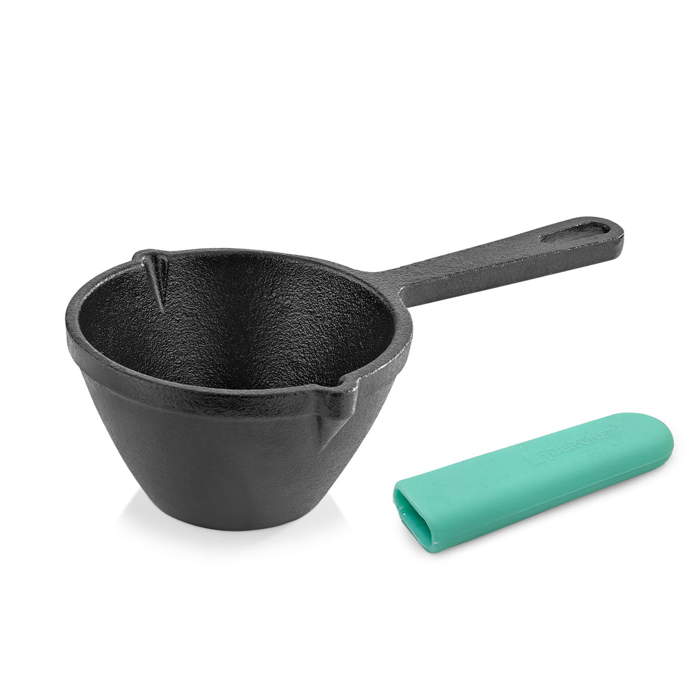 Bergner Eco Cast Iron 10cm Tadkapan, Pre-Seasoned, Even Heat Distribution, Comes with Silicone Sleeves - Induction Compatible
