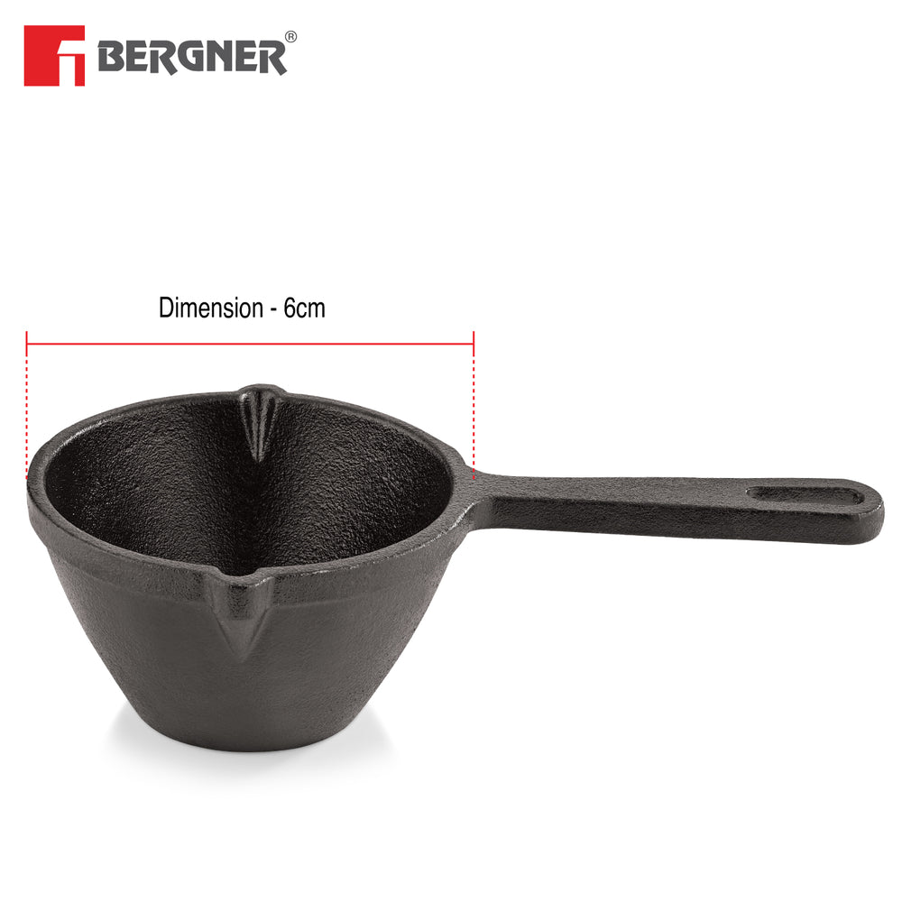 Bergner Eco Cast Iron 10cm Tadkapan, Pre-Seasoned, Even Heat Distribution, Comes with Silicone Sleeves - Induction Compatible