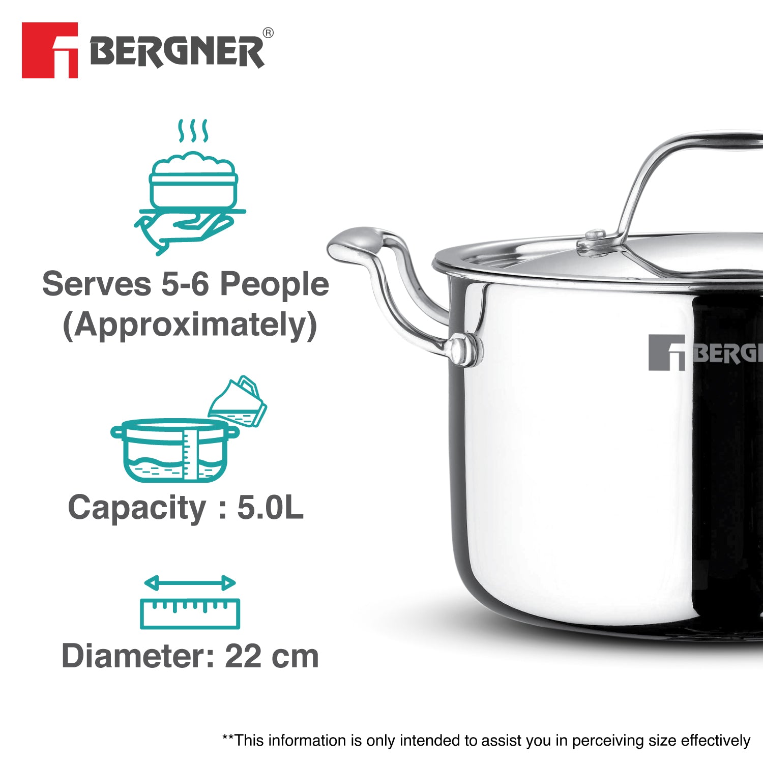 Argent Samsara Triply Stainless Steel 22cm (5L) Casserole/Stock Pot
