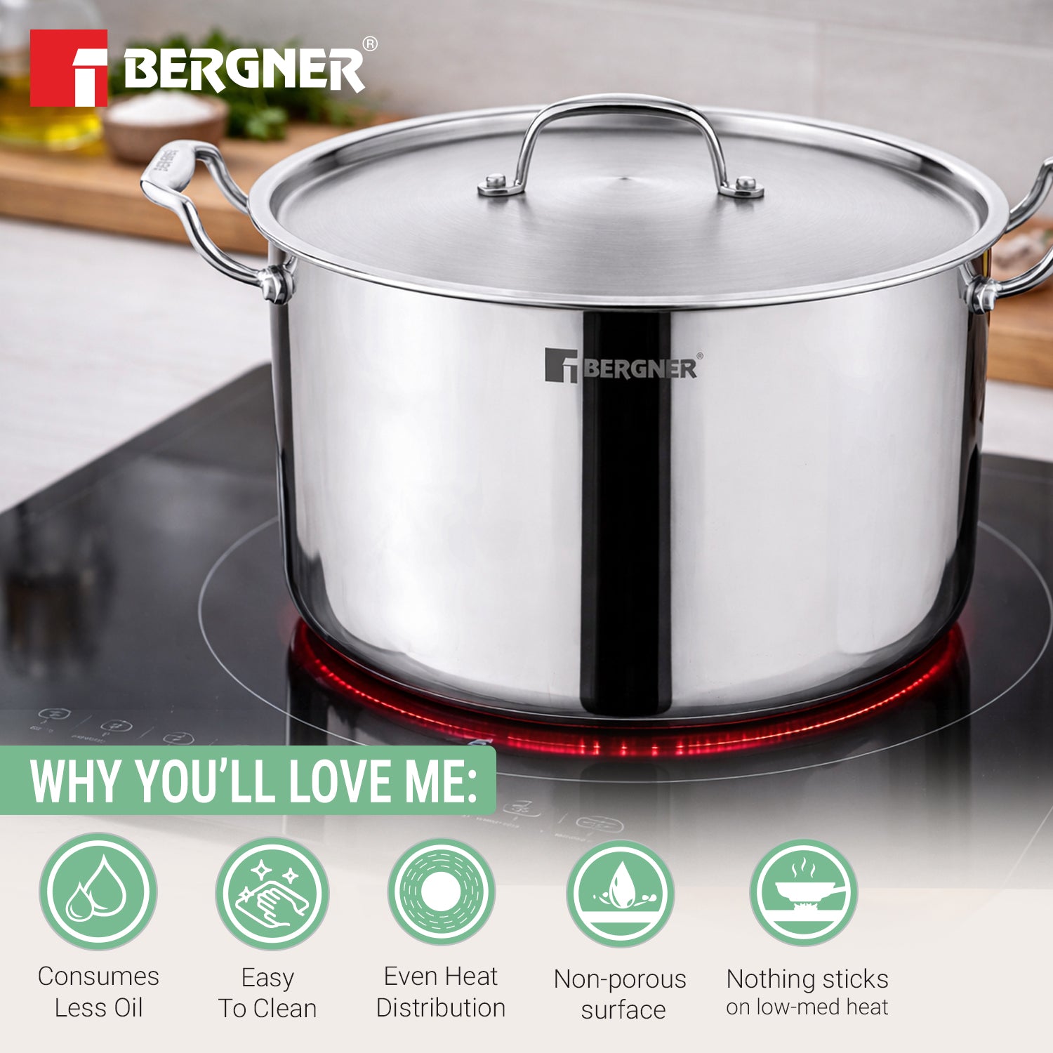 Argent Samsara Triply Stockpot with Stainless Steel Lid 24cm/6.8L