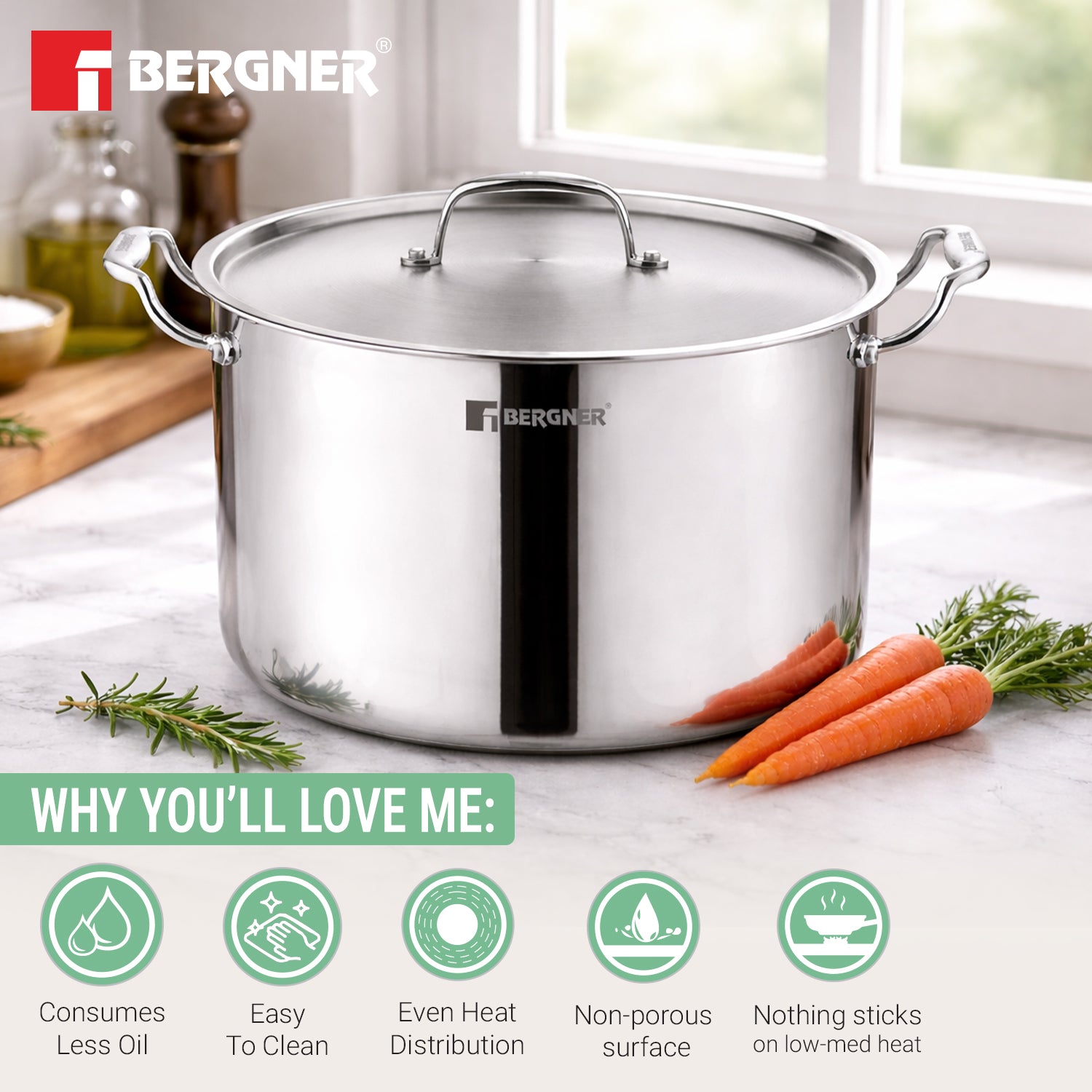 Argent Samsara Triply Stockpot with Stainless Steel Lid 28cm / 10L