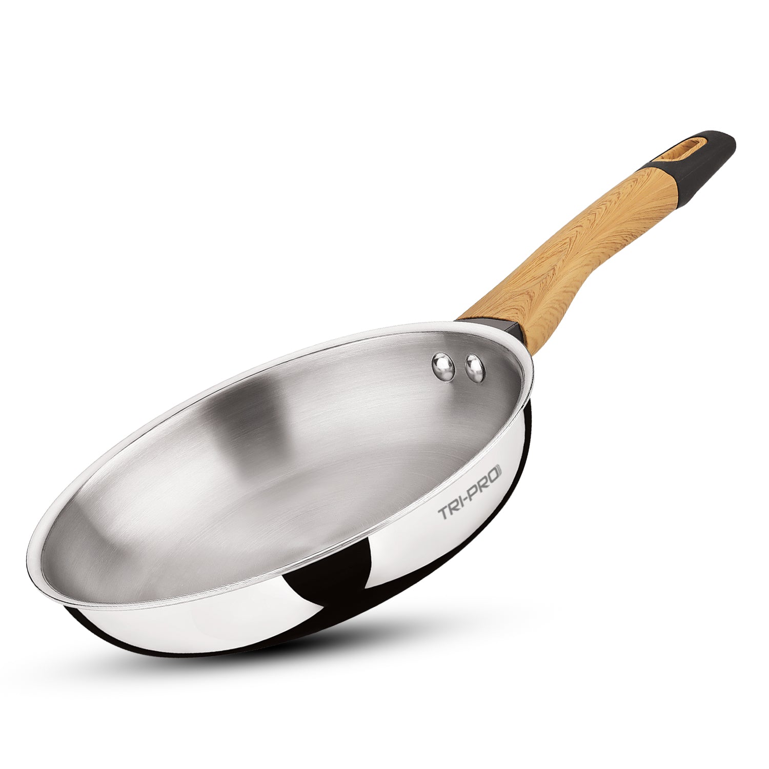 TriPro Tri-Ply Stainless Steel 24cm Frypan with Wooden Soft Touch Handle - Induction Compatible