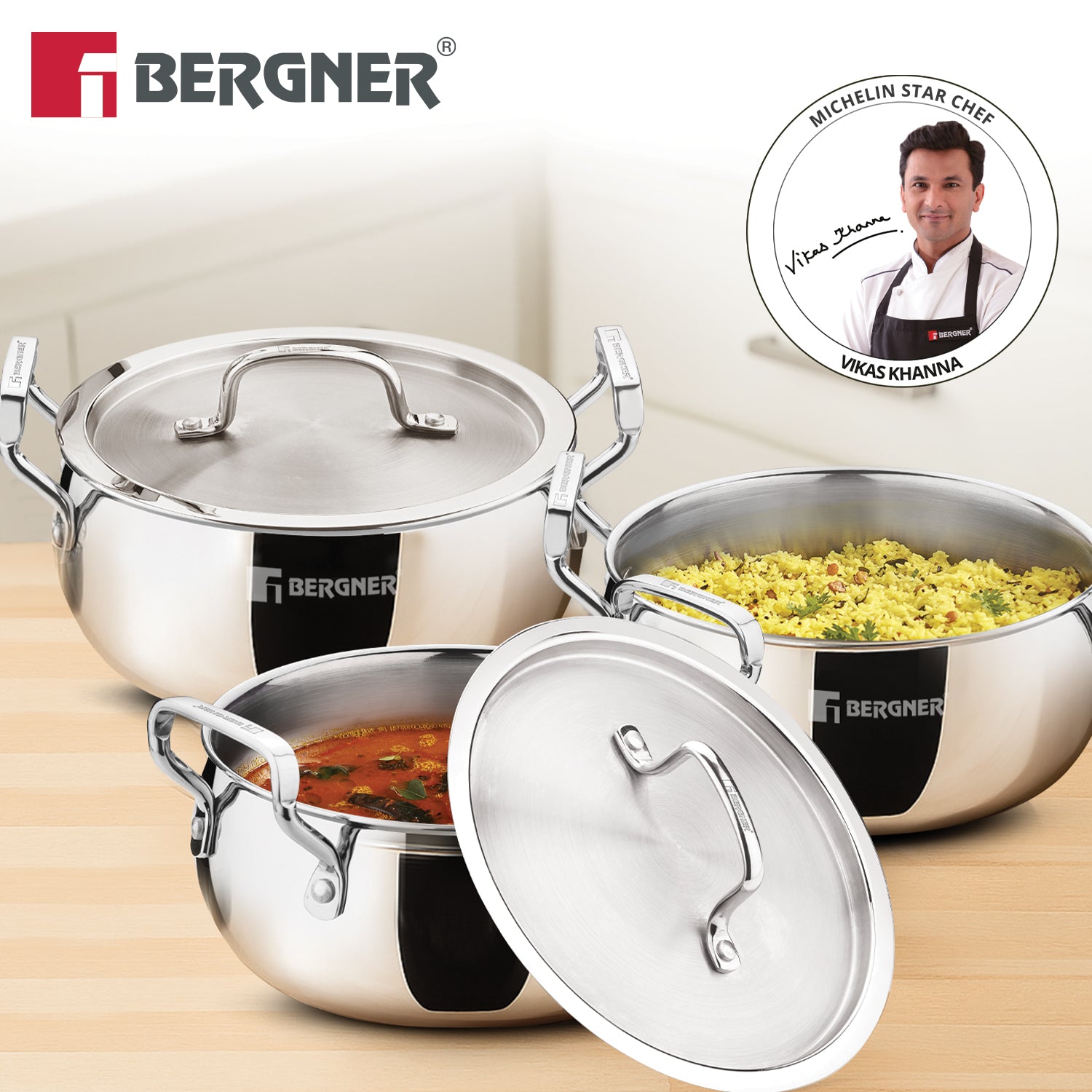 Tripro 6Pcs Belly Casserole Set Triply With Lid