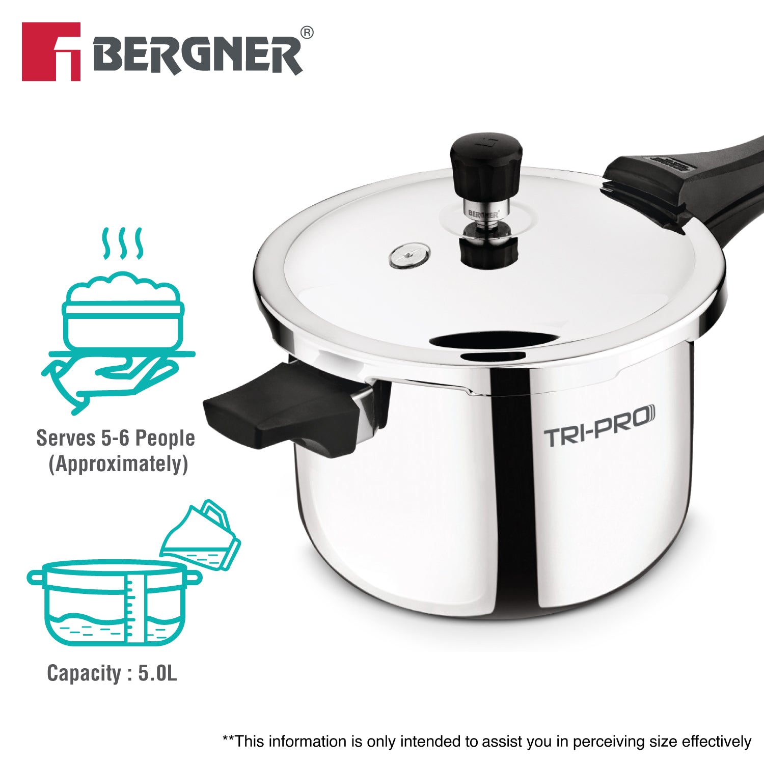 BE Essentials TriPro Tri-Ply Stainless Steel 5L Outer Lid Pressure Cooker - Induction Compatible