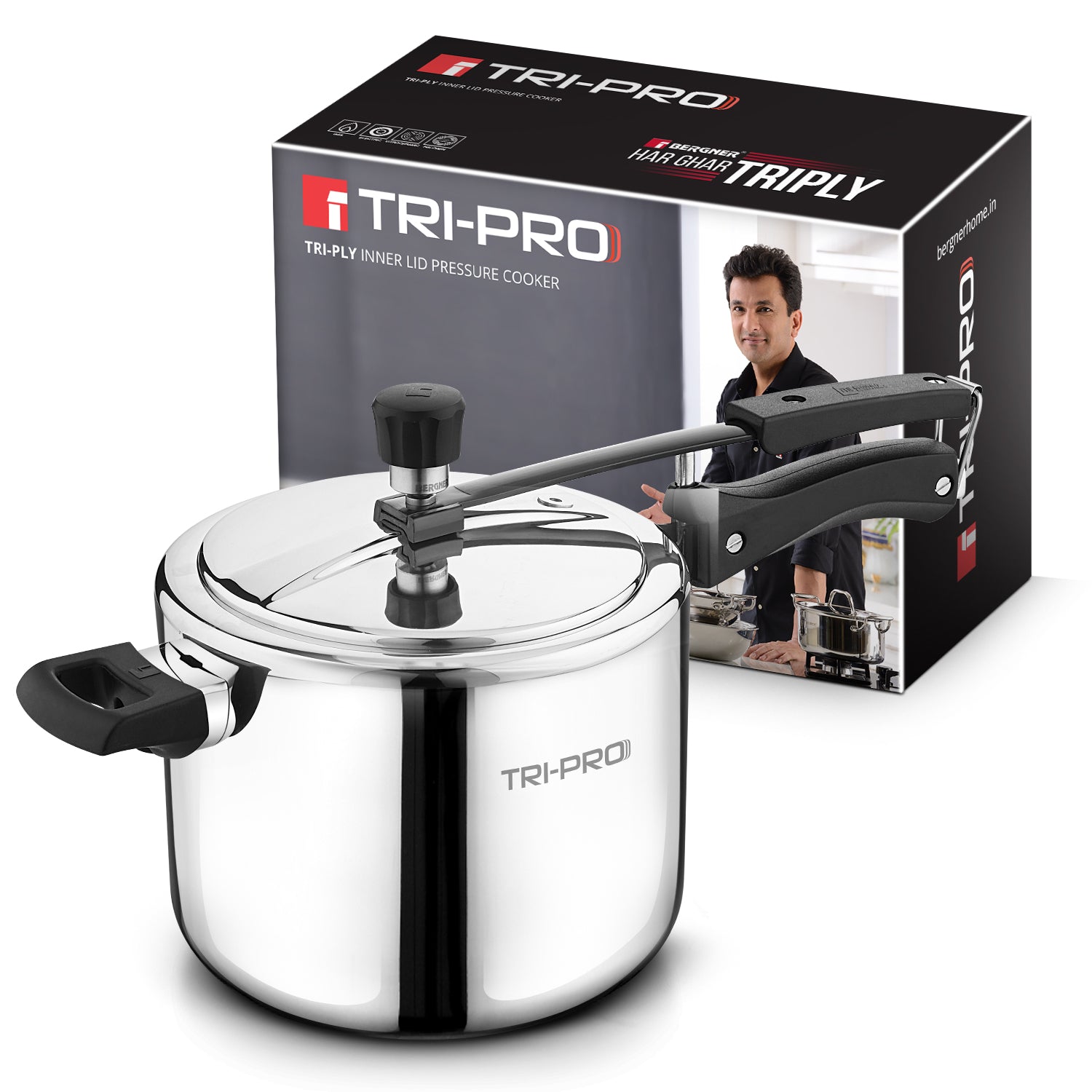 TriPro Tri-Ply Stainless Steel 5L Inner Lid Pressure Cooker - Induction Compatible