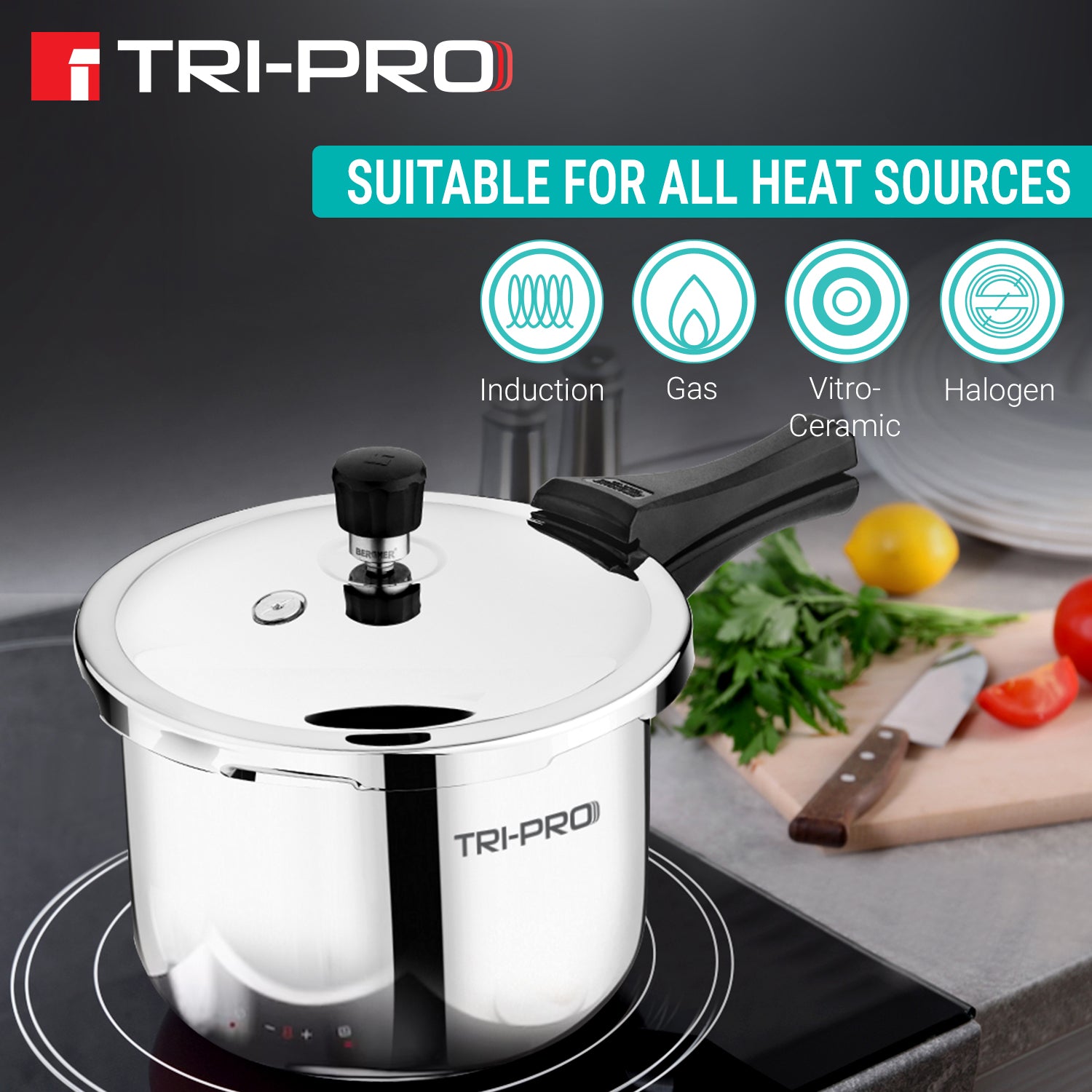 TriPro Tri-Ply Stainless Steel 3 Liters Outer Lid Pressure Cooker