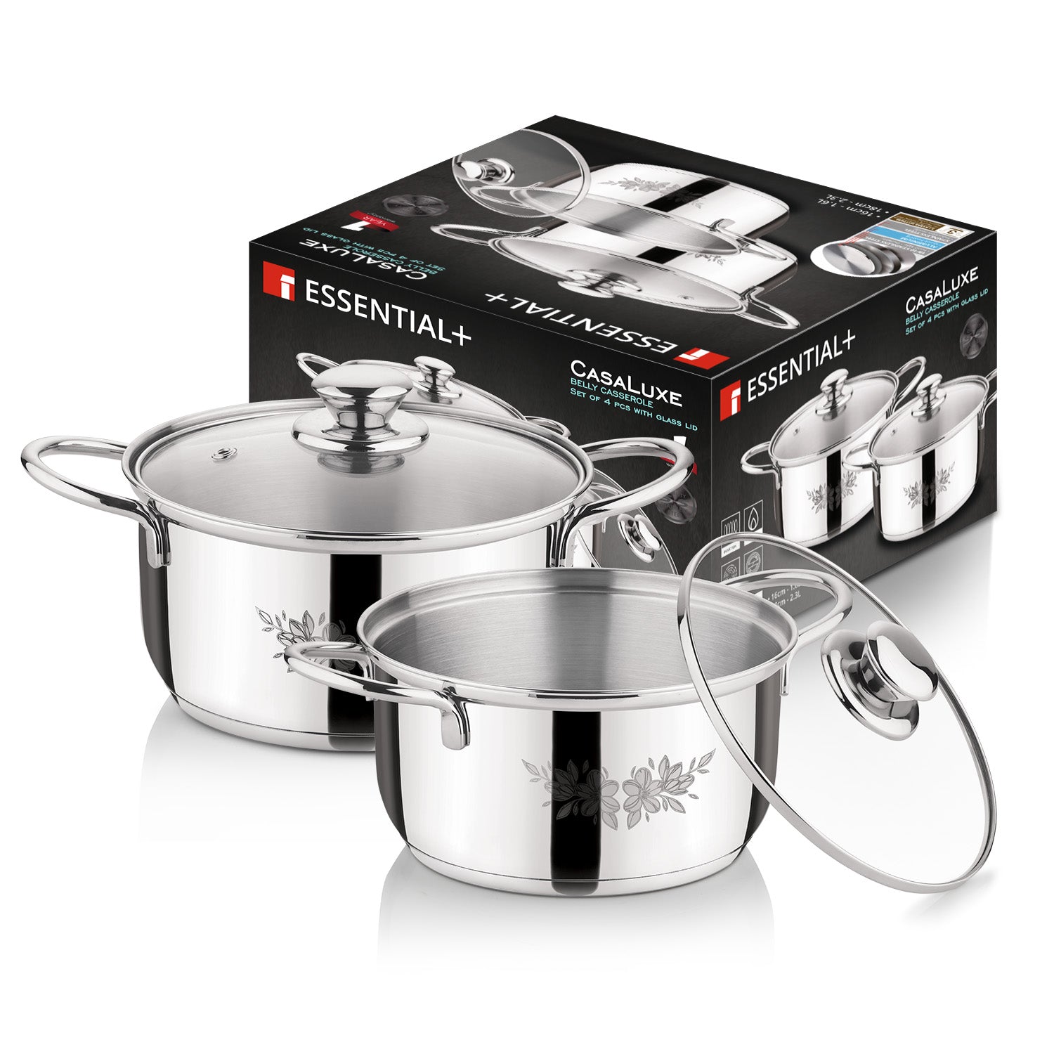 Essential Plus Stainless Steel 4 Pcs Casserole Set with Lid