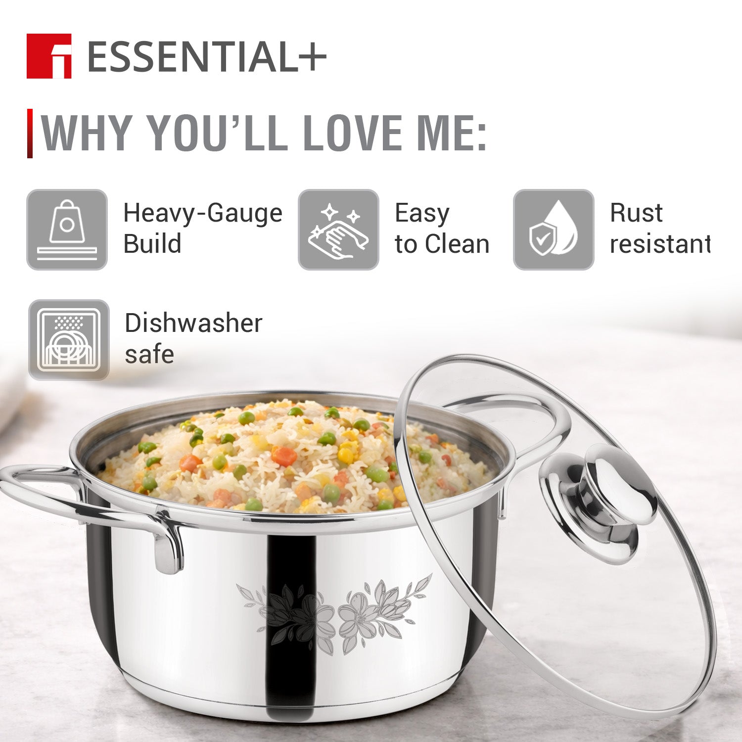 Essential Plus Stainless Steel 4 Pcs Casserole Set with Lid