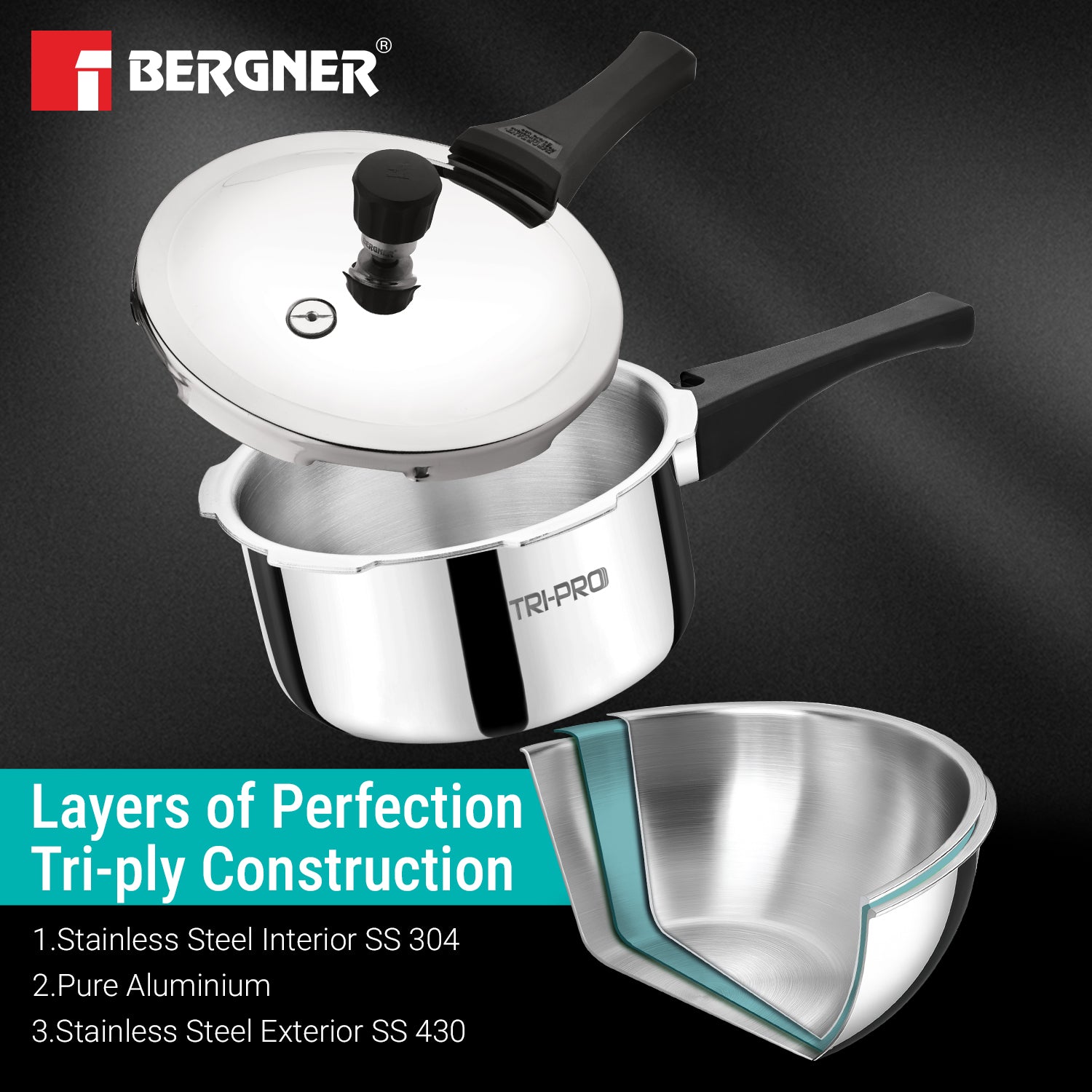 Tripro Triply 2L Stainless Steel Outer Lid Pressure Cooker