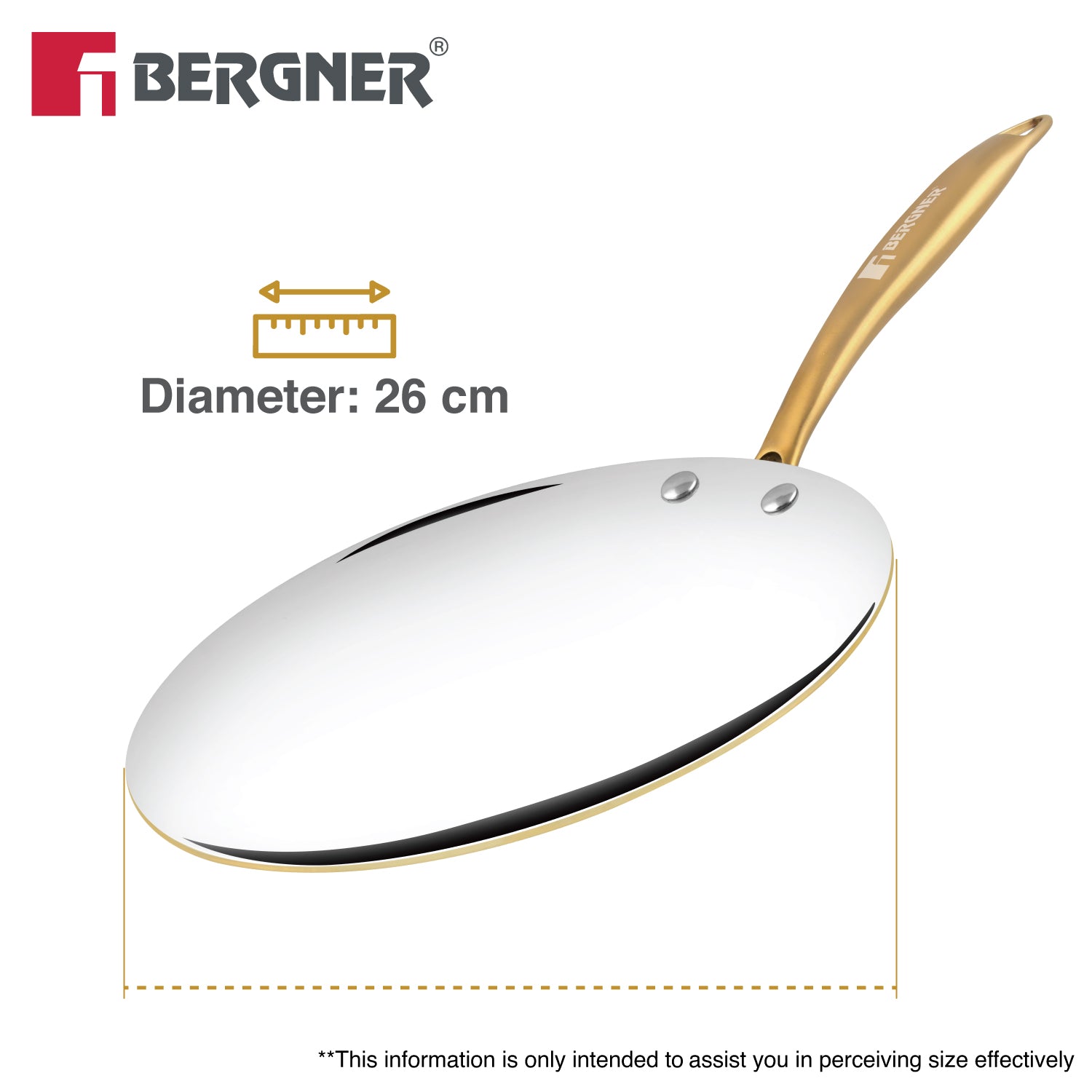 Bergner Peetlam Concave Tawa 26cm, Brass Roti Tawa with Tin (Kalai) Coated