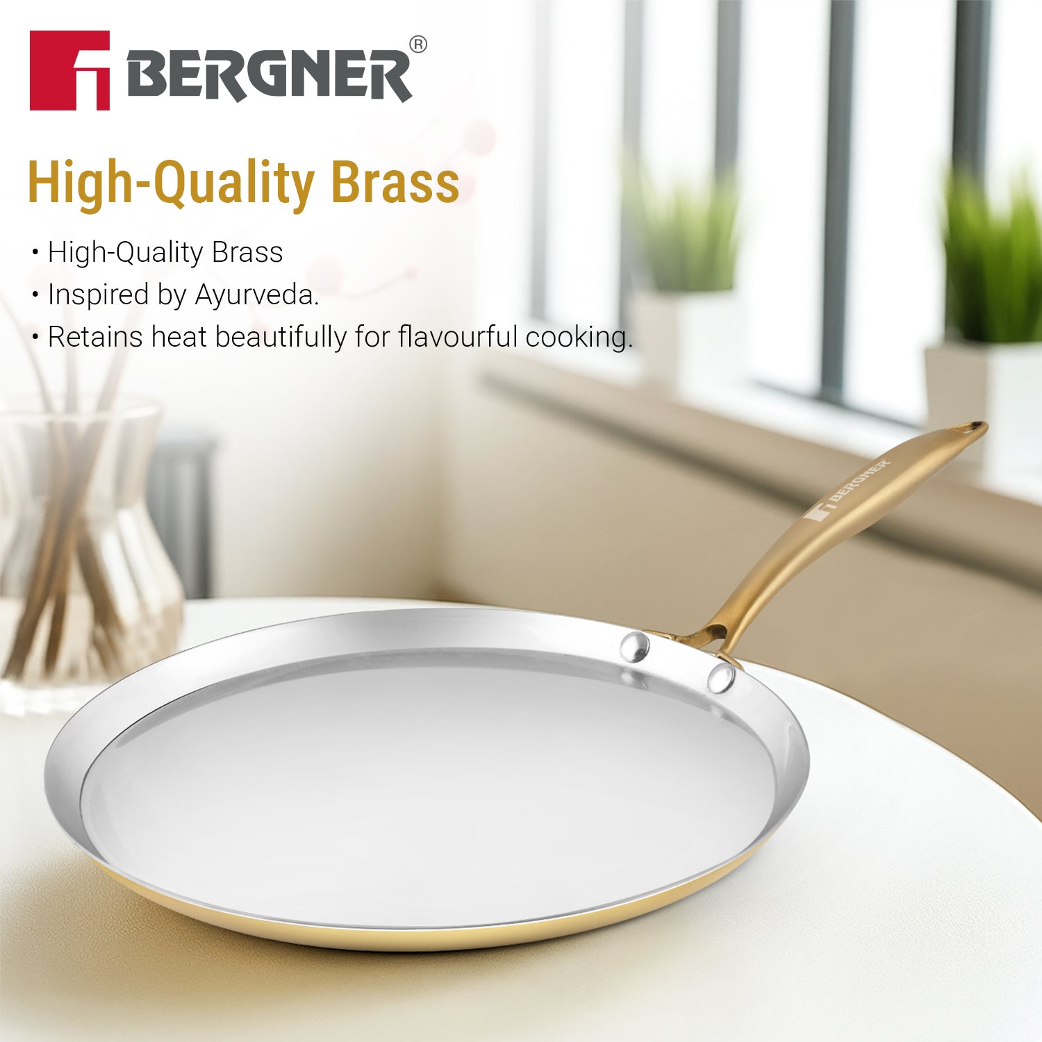 Bergner Peetlam Dosa Tawa 28cm, Brass Crape Tawa with Tin (Kalai) Coated